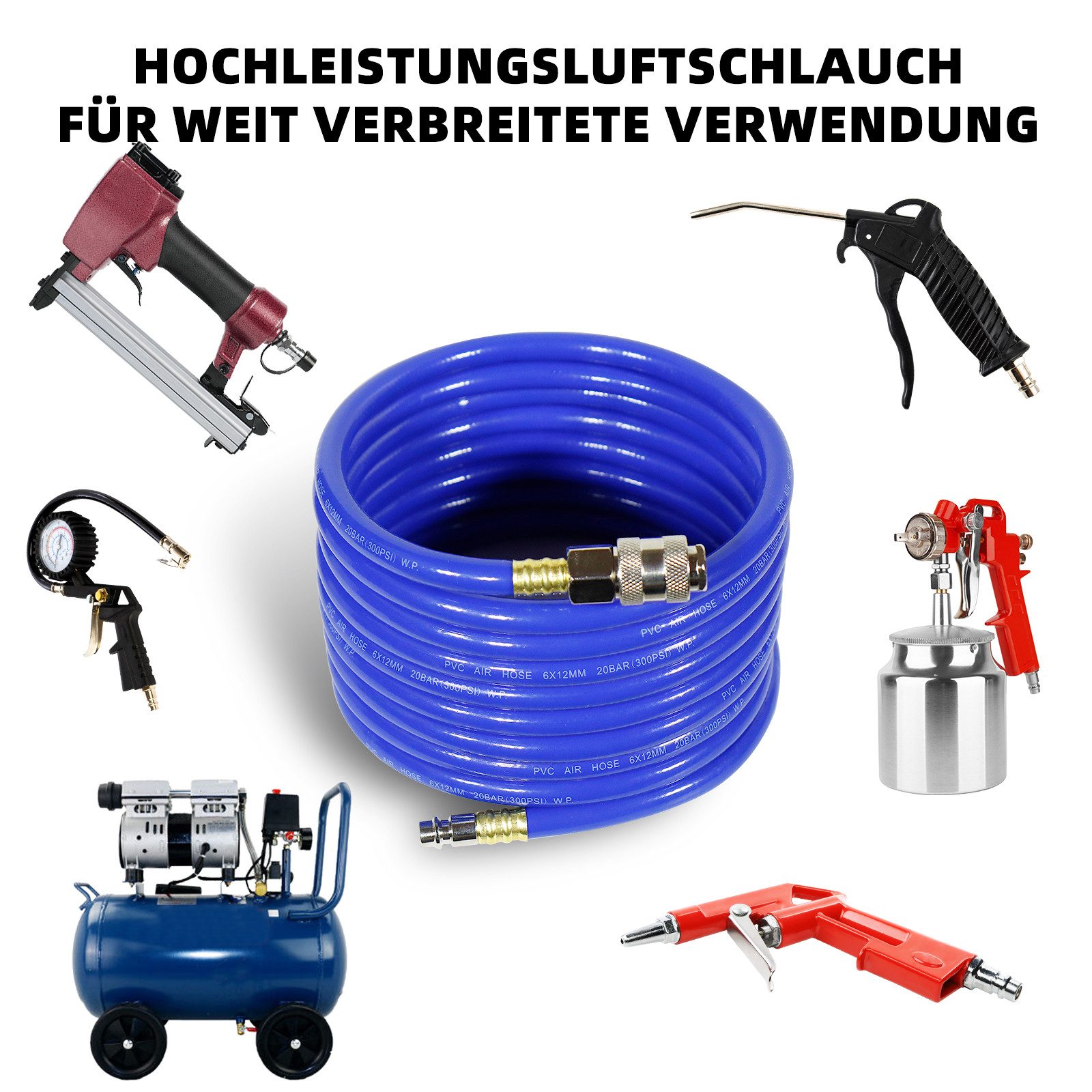 CCLIFE Druckluftschlauch Druckluft Spiralschlauch 5M für Kompressor Kompressorschlauch