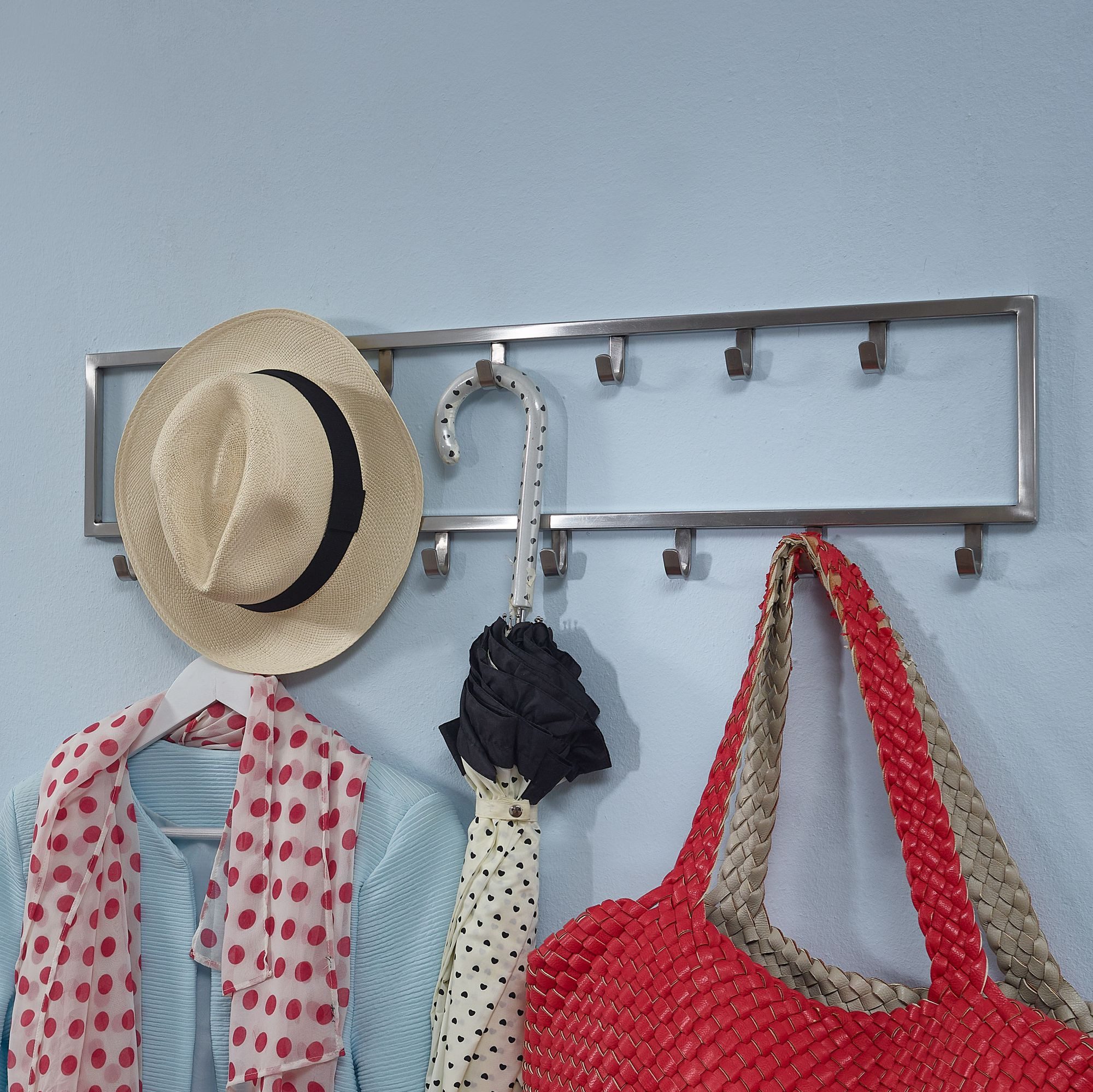 Wohnling Wandgarderobe Garderobe Metall 80 cm Silber Flur Hakenleiste Paneel (Metall Silber 80x20x4 cm Hakenleiste Modern), Flurgarderobe Modern, Garderobe Wand Stahl