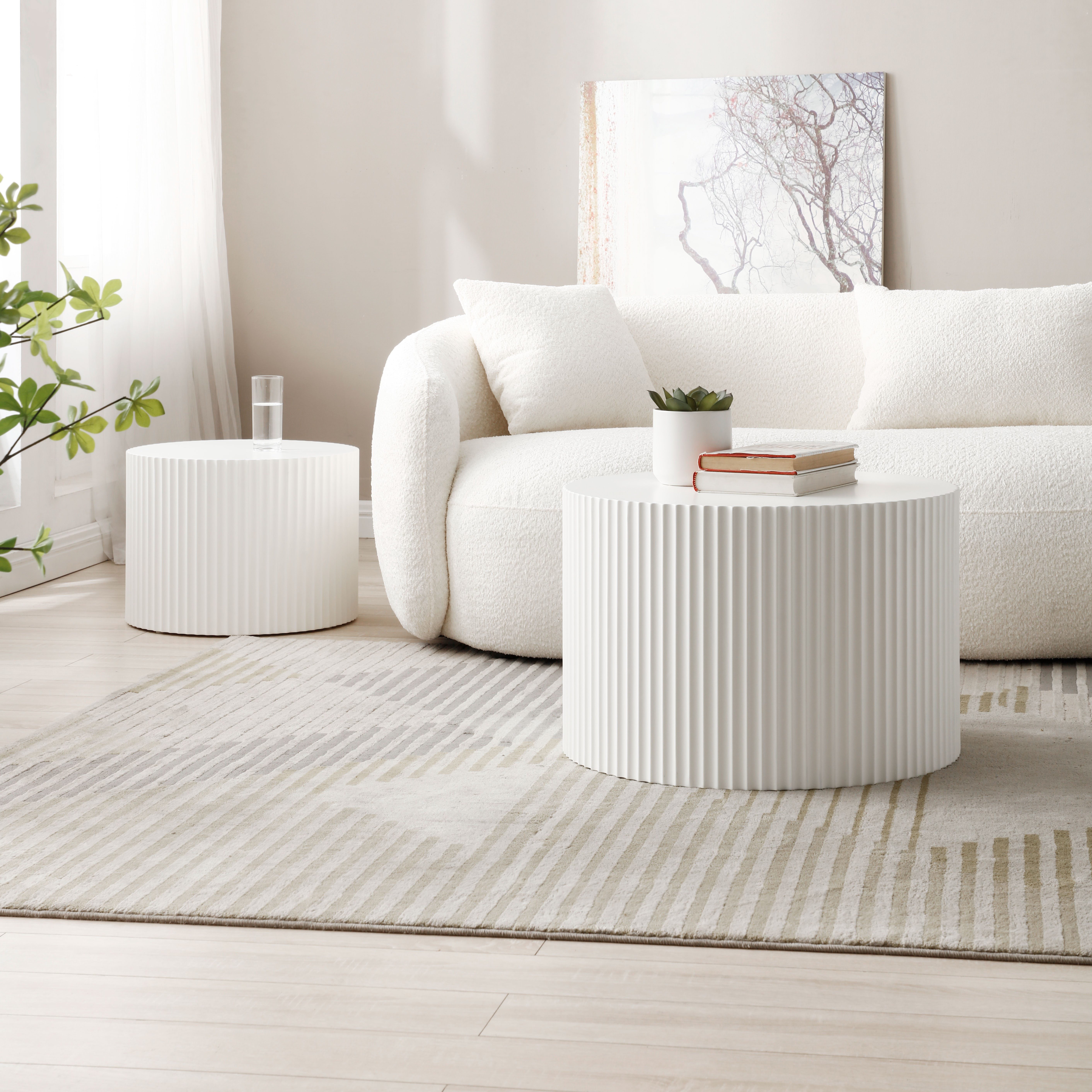 NJLyuhome Couchtisch Modernes Nesting Set, Wohnzimmer-Kaffeeset, Runde Couchtische (2-St), Wellen-Design-Beistelltisch-Set mit wellenförmiger Struktur