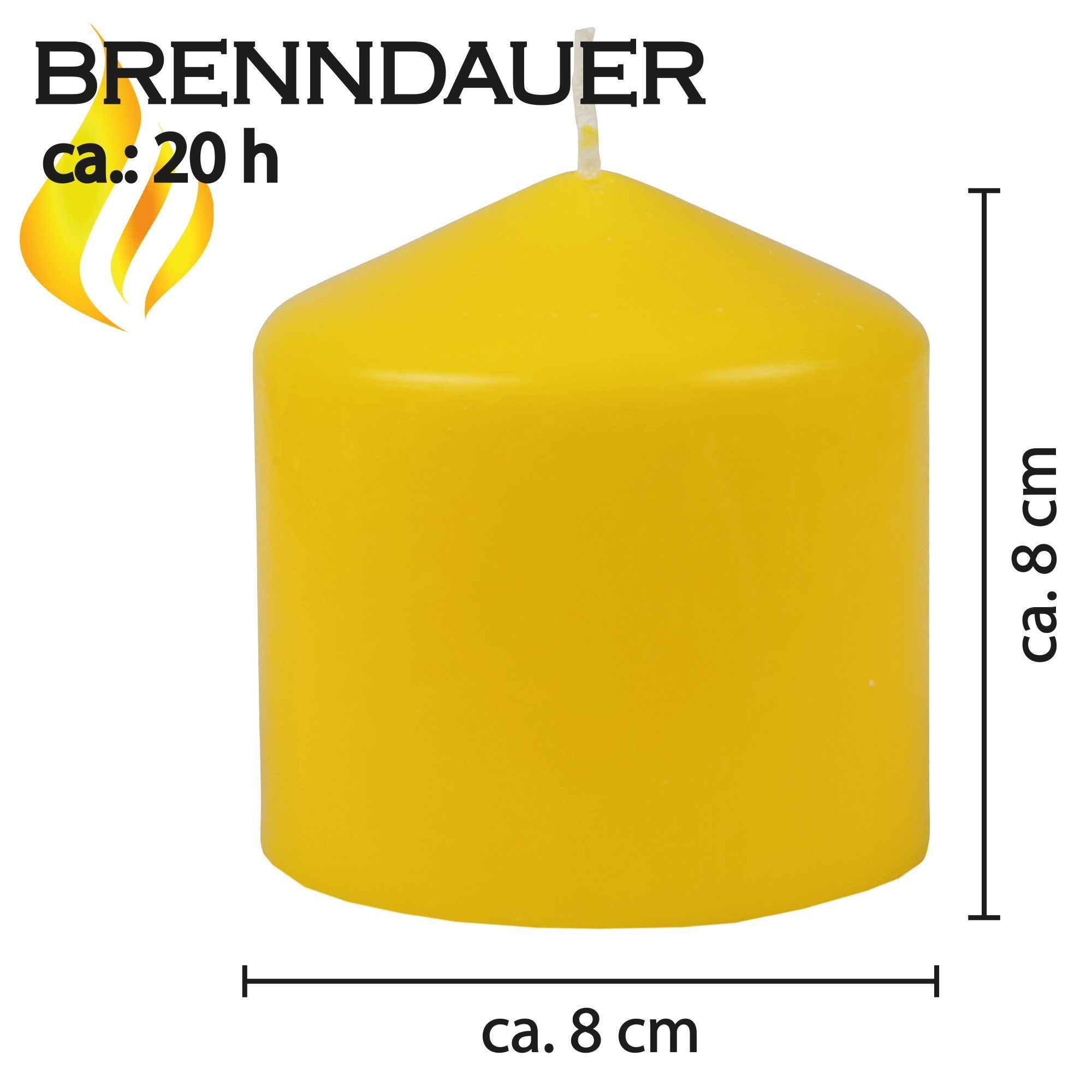 x Candle Farben HS Ø8cm Blockkerze Wachskerzen - in Stumpenkerze Gelb Kerze vielen 8cm (3-tlg),
