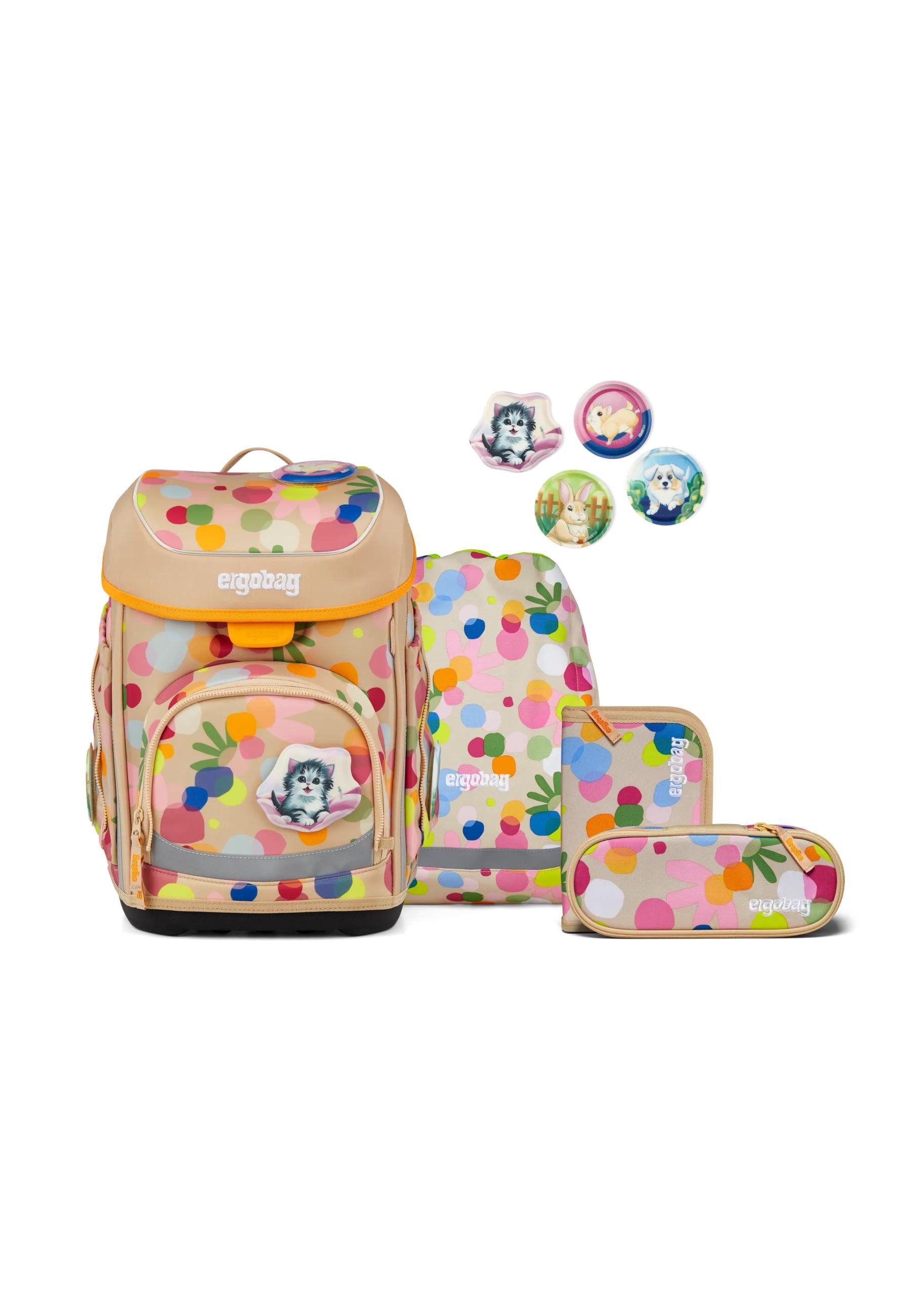 ergobag Schulranzen cubo Set (5-tlg., 5-teiliges Set), größenverstellbares Rückensystem