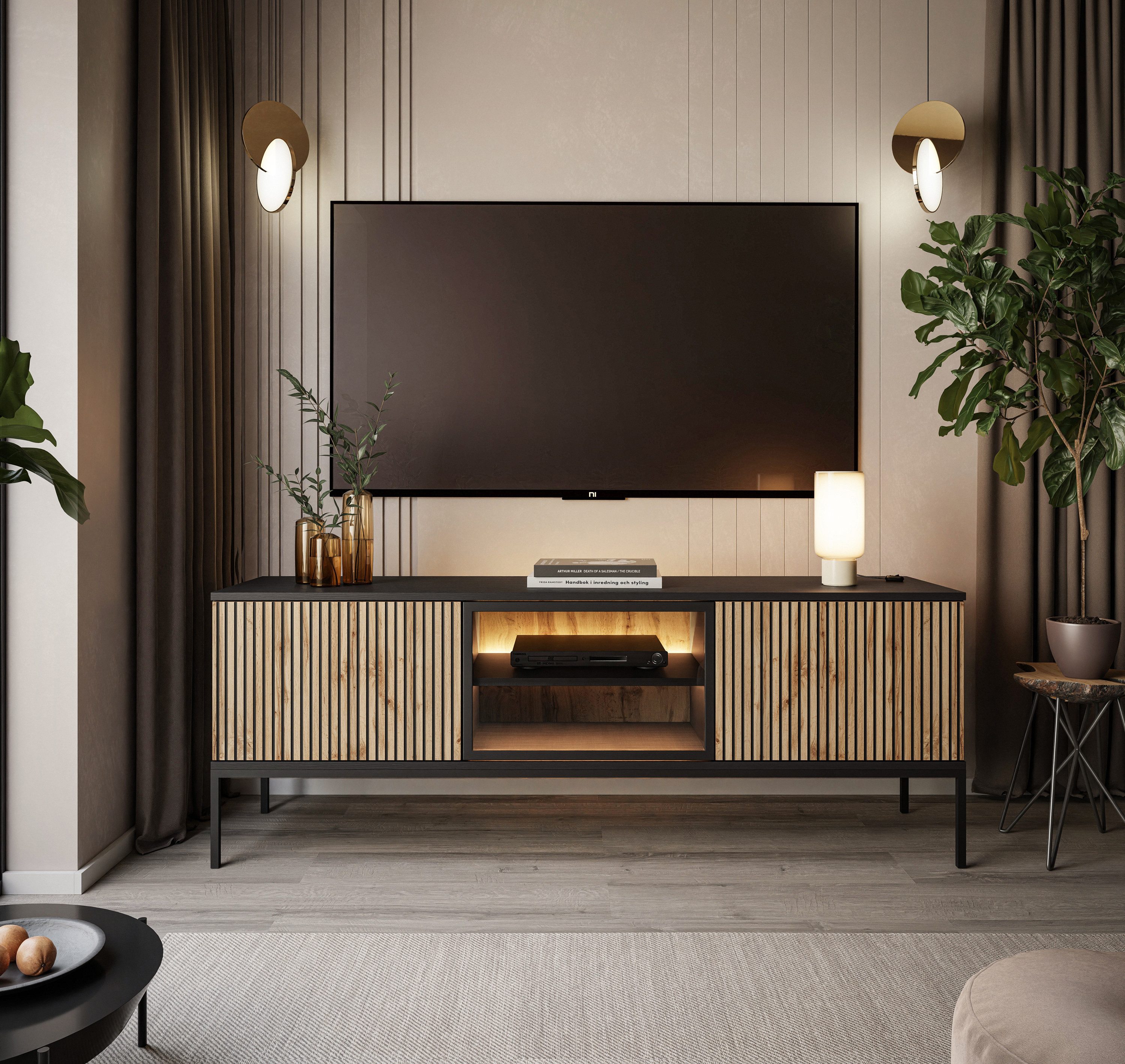 Lookway Lowboard RTV ECLIPSE 154 Schrank mit Beleuchtung Eiche schwarz wota günstig online kaufen