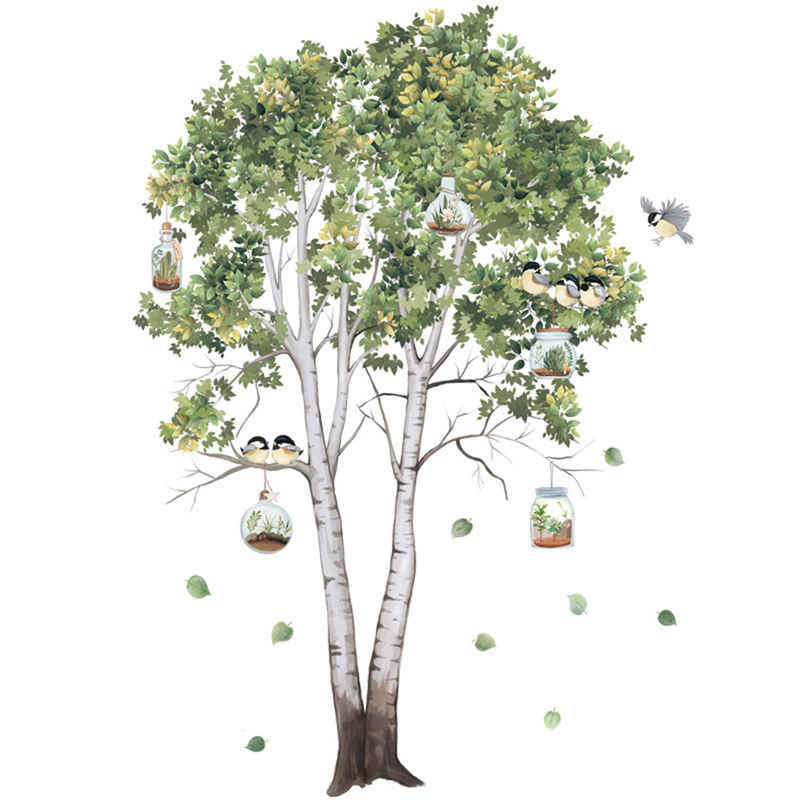 Houhence Wandtattoo Wandtattoo Tropische Pflanzen Grün Baum Wandaufkleber, Vögel auf Baum