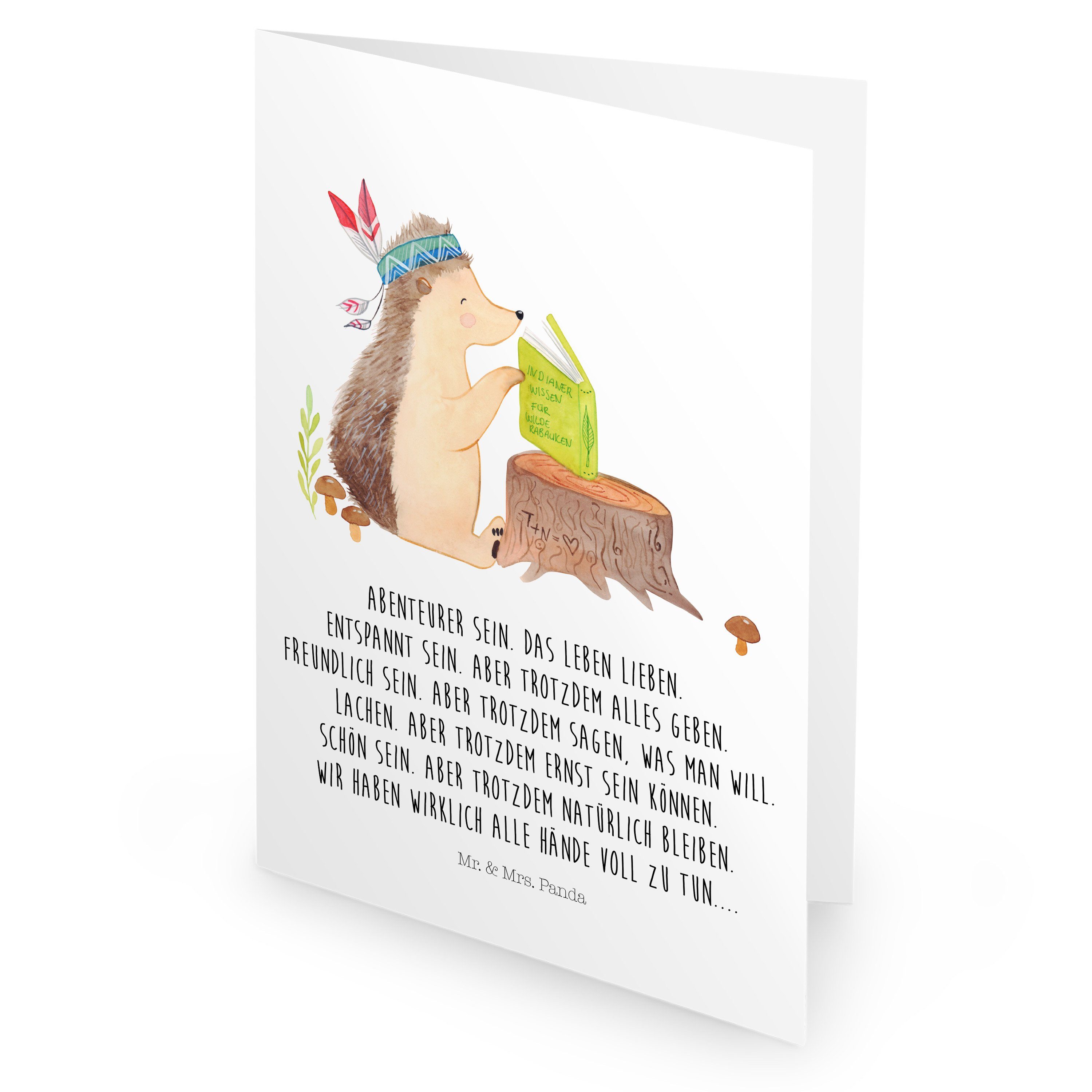 Mr. & Mrs. Panda Grußkarte Weiß Federkopfschmuck Igel Geschenk, mit - Einladungskarte - Karte