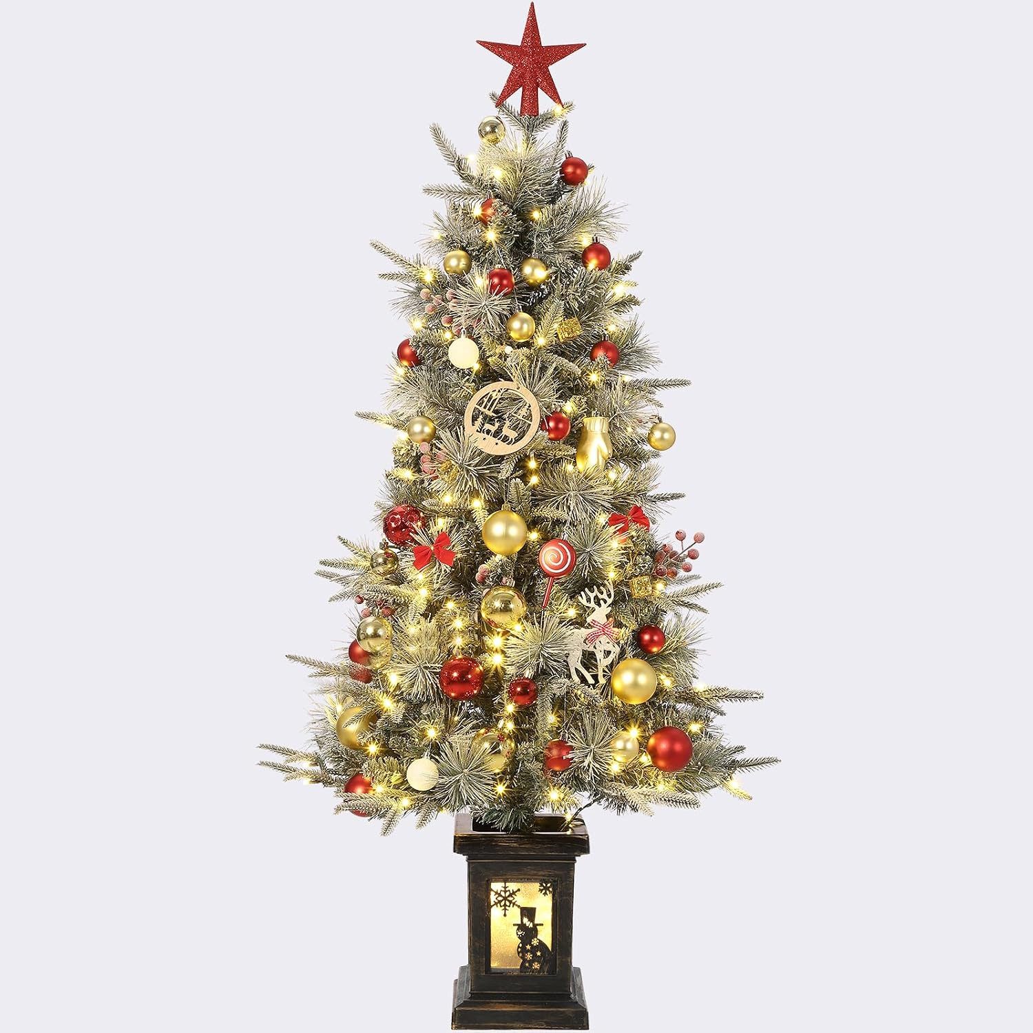 GarveeMore Künstlicher Weihnachtsbaum 122cm mit LED-Beleuchtung, Schnee-Optik, batteriebetrieben, 122cm LED-Beleuchtung,batteriebetrieben,Schnee-Optik,Schraubendreher