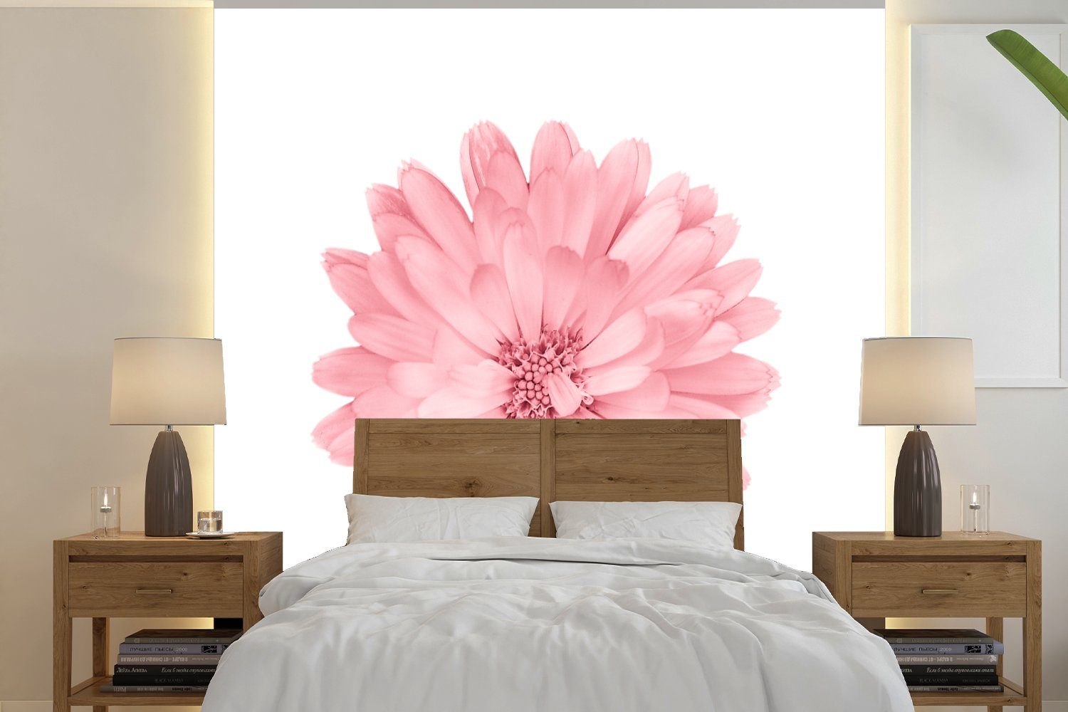 MuchoWow Fototapete Blumen - Rosa - Kamille, Matt, bedruckt, (4 St), Vliestapete für Wohnzimmer Schlafzimmer Küche, Fototapete | Fototapeten