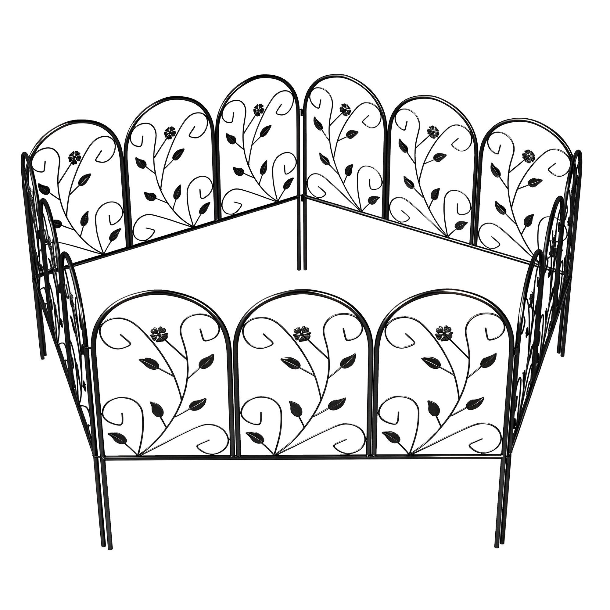 Outsunny Gartenzaun Dekorativer Gitterzaun, (Hundezaun, 5-St., Oberbogen Zaun), für Garten Blumenbeete Tierbarriere Außenbereich Schwarz