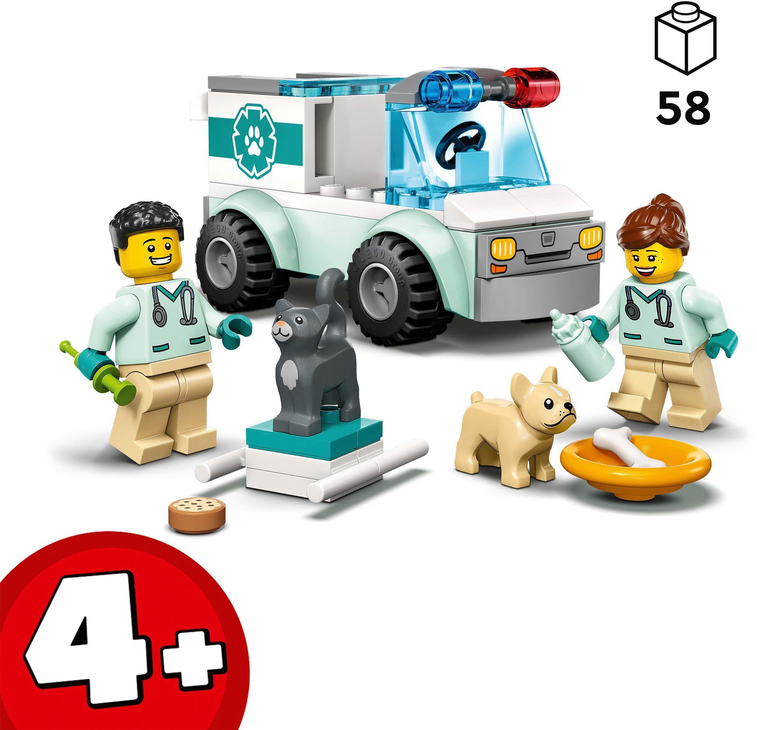in St), City, LEGO® Tierrettungswagen (58 LEGO® Konstruktionsspielsteine (60382), Made Europe