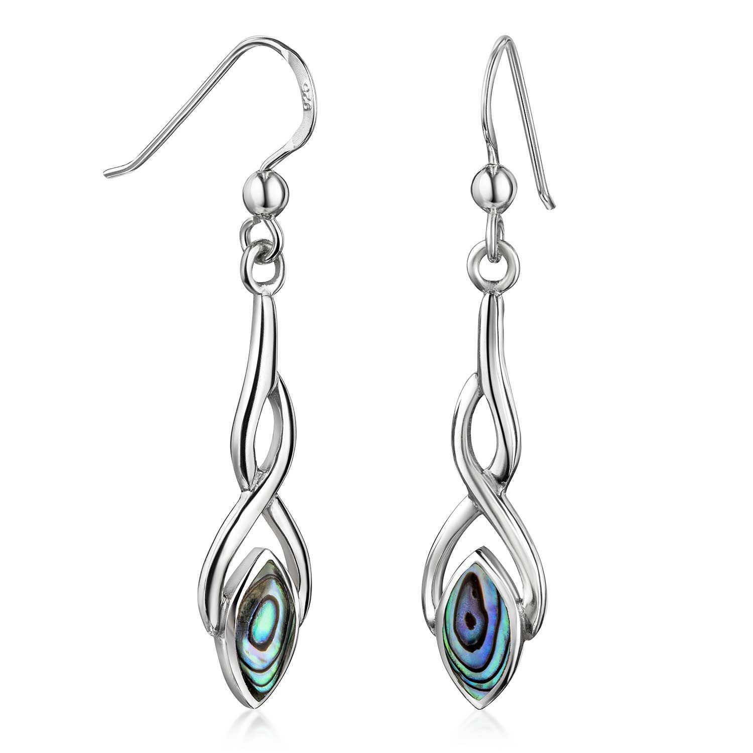 Materia Paar Ohrhaken Abalone Perlmutt Ohrhänger Grün keltisch SO-124, 925 Sterling Silber