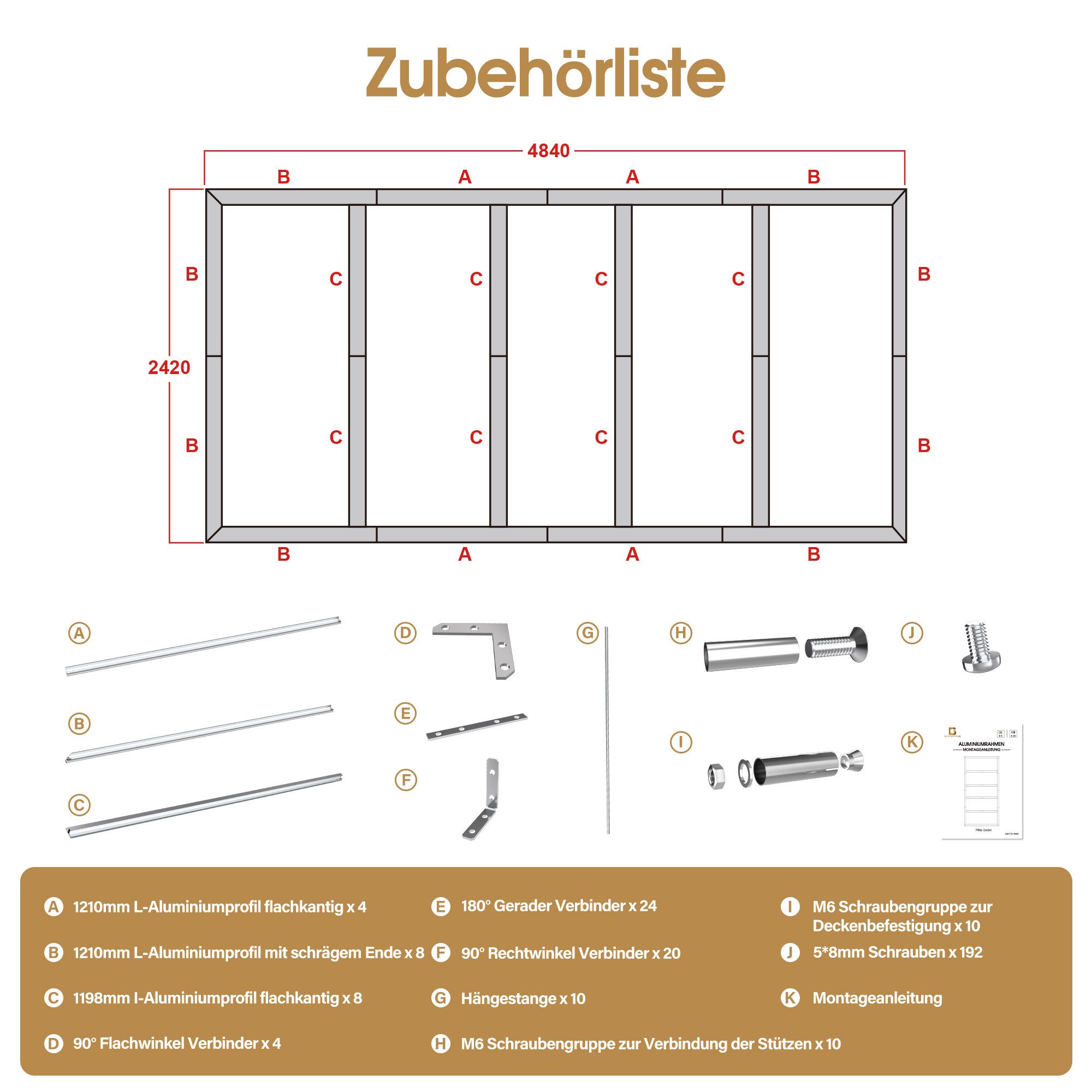 Barberpub LED Panel BarberPub Aluminiumrahmen für Hexagon LED Light LP003/LP004/LP005, ohne Leuchtmittel