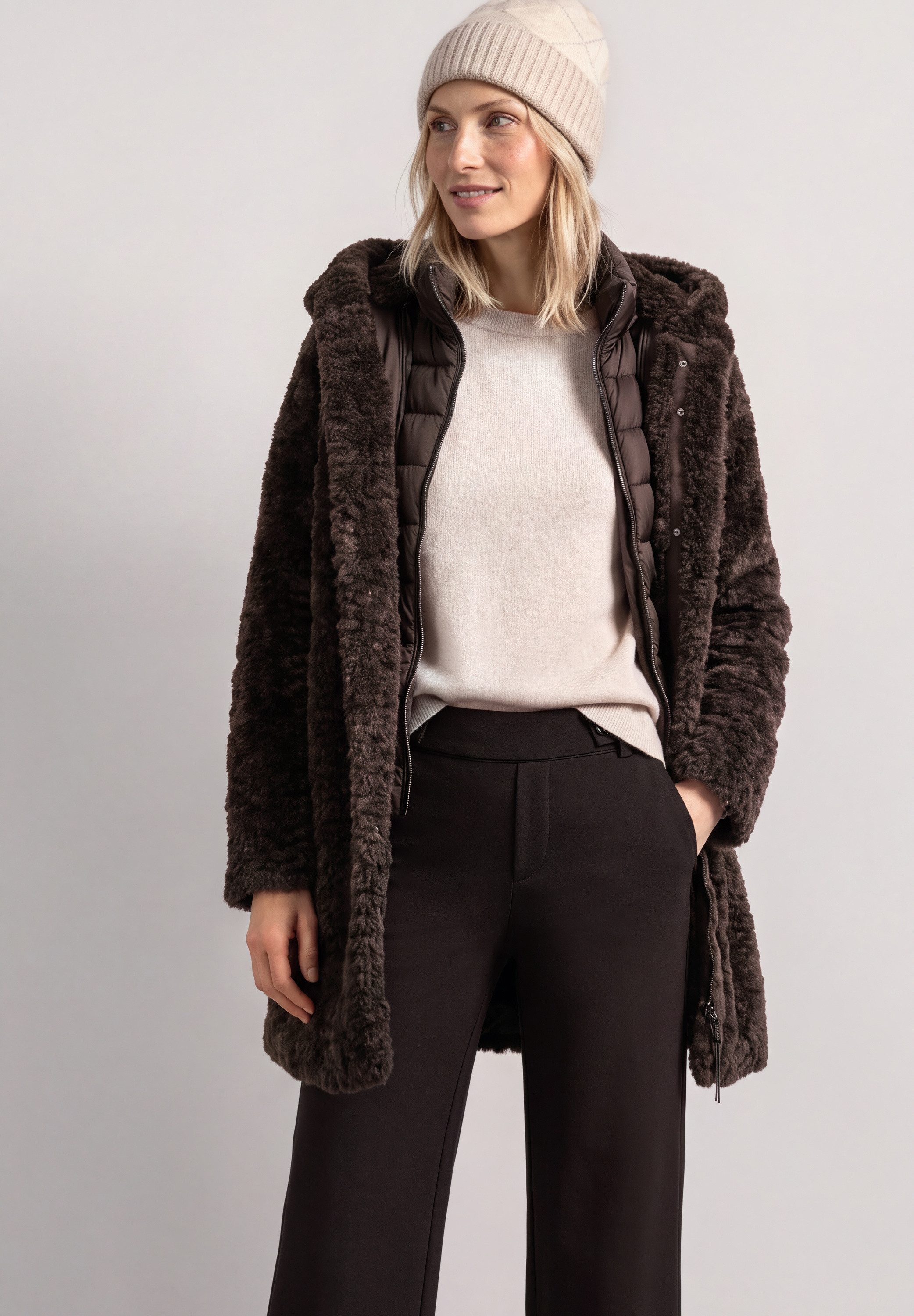 STREET ONE Cabanjacke mit innerem wärmendem Teddyfell