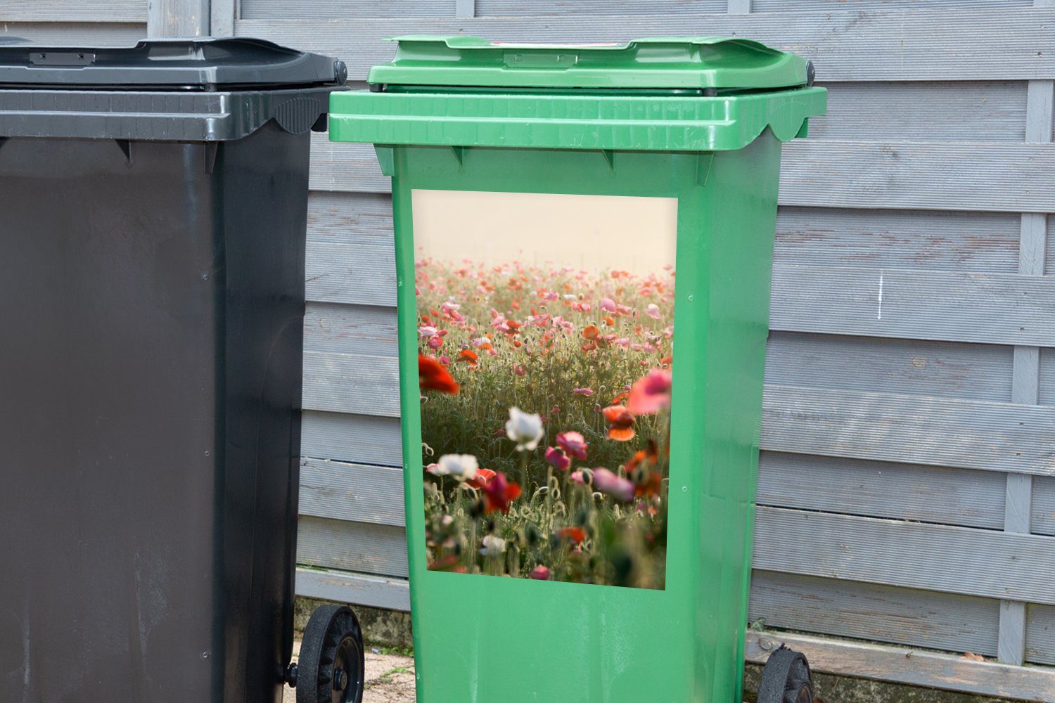 Abfalbehälter Mülltonne, MuchoWow Wandsticker - Sticker, Container, - (1 Mohn St), Farben Mülleimer-aufkleber, Pastell