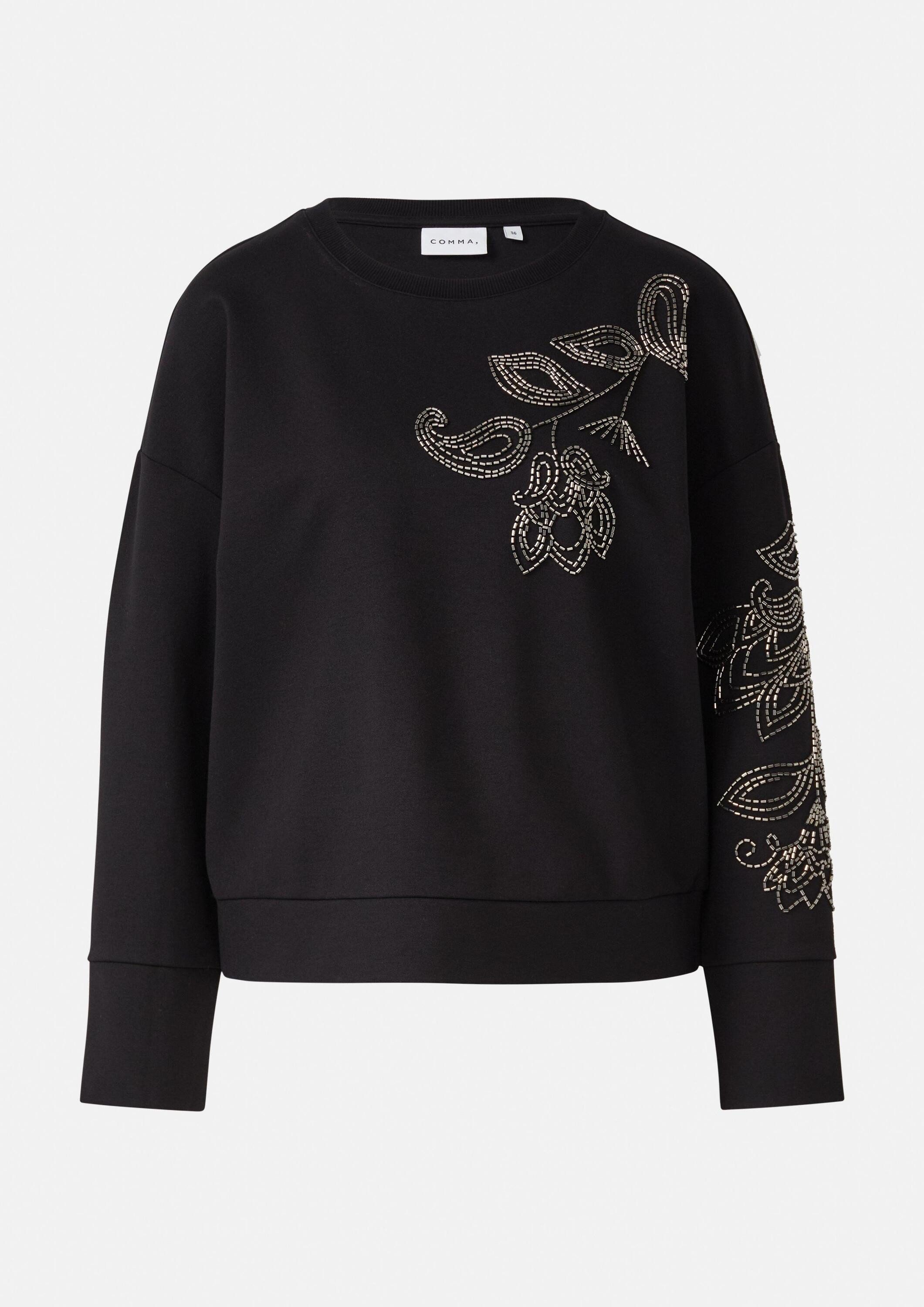 comma Sweatshirt Sweatshirt Sweatshirt mit Perlenstickerei