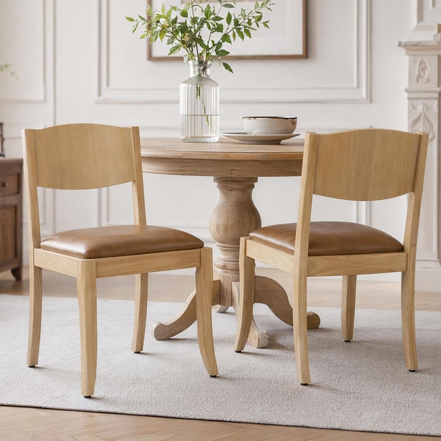 CHAIRUS Esszimmerstuhl 2er Set, Retro Wohnzimmerstuhl, Küchenstuhl aus Holz (2 St), Armlose Holzstühle mit PU-Leder Sitz im Landhausstil