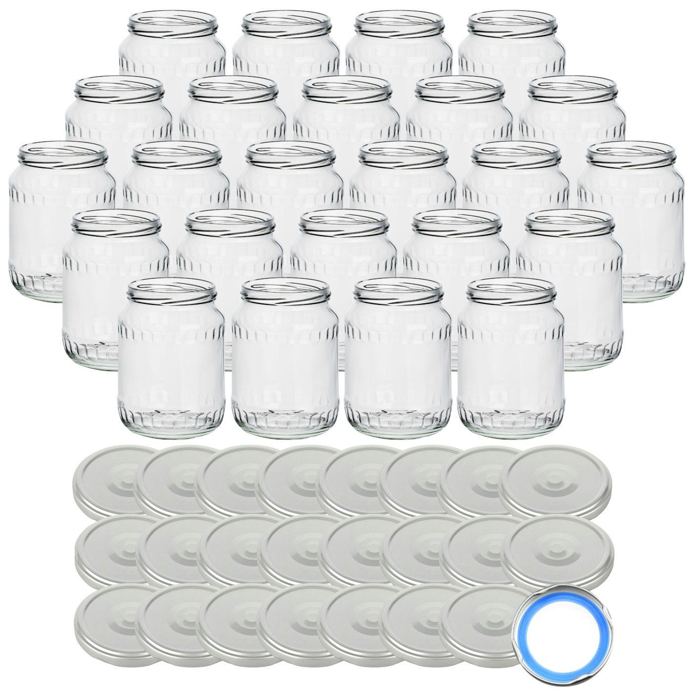 gouveo Einmachglas Vorratsgläser 720 ml Klassik mit Schraub-Deckel - Große Einmachgläser, (24-tlg., Silberfarben BS)