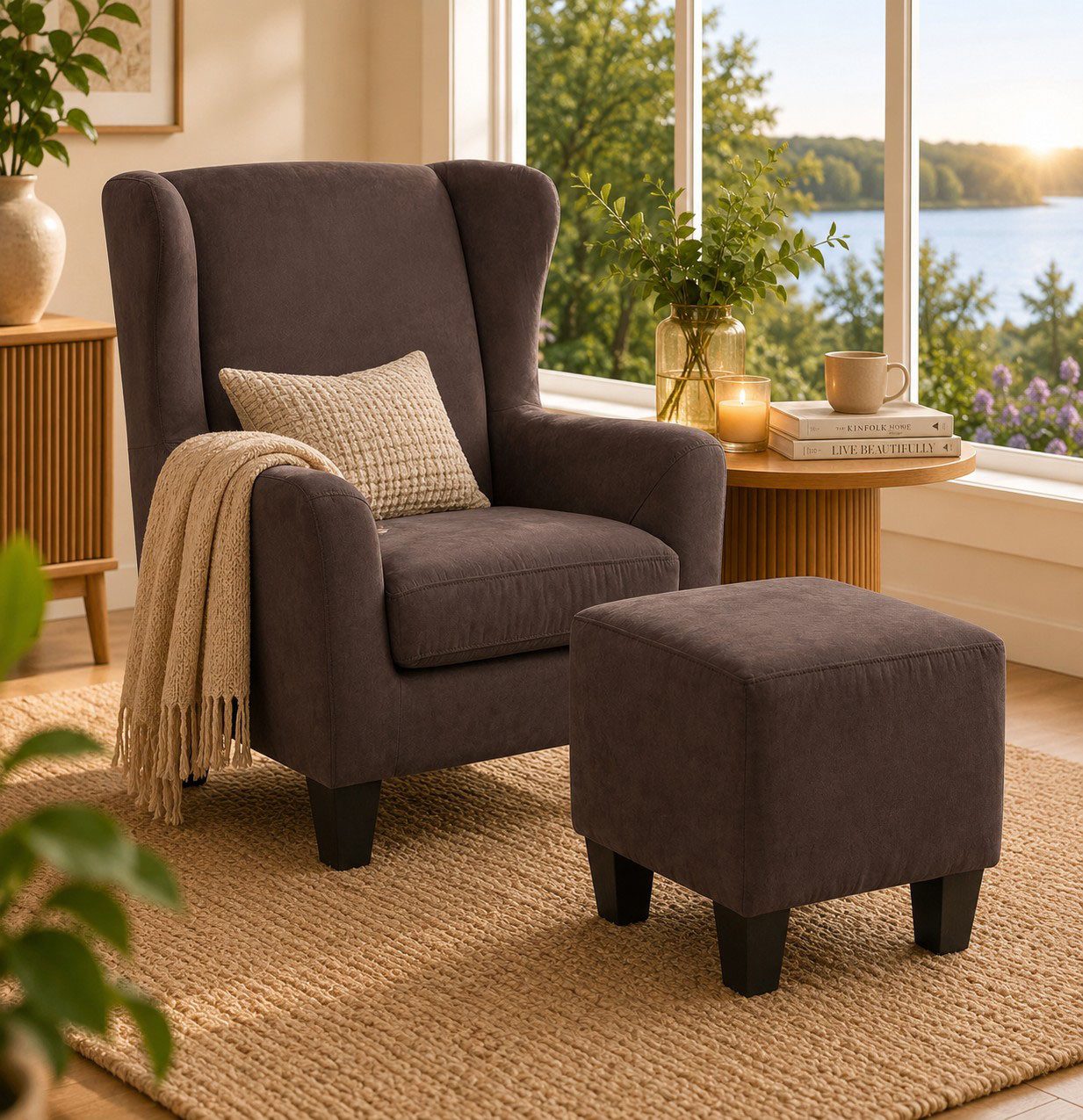 Home affaire Ohrensessel Chilly, Sessel mit Hocker (Set, 2-St., bestehend aus Sessel und Hocker), in Cord und Microfaser-Bezug, Unser Dauertiefpreis