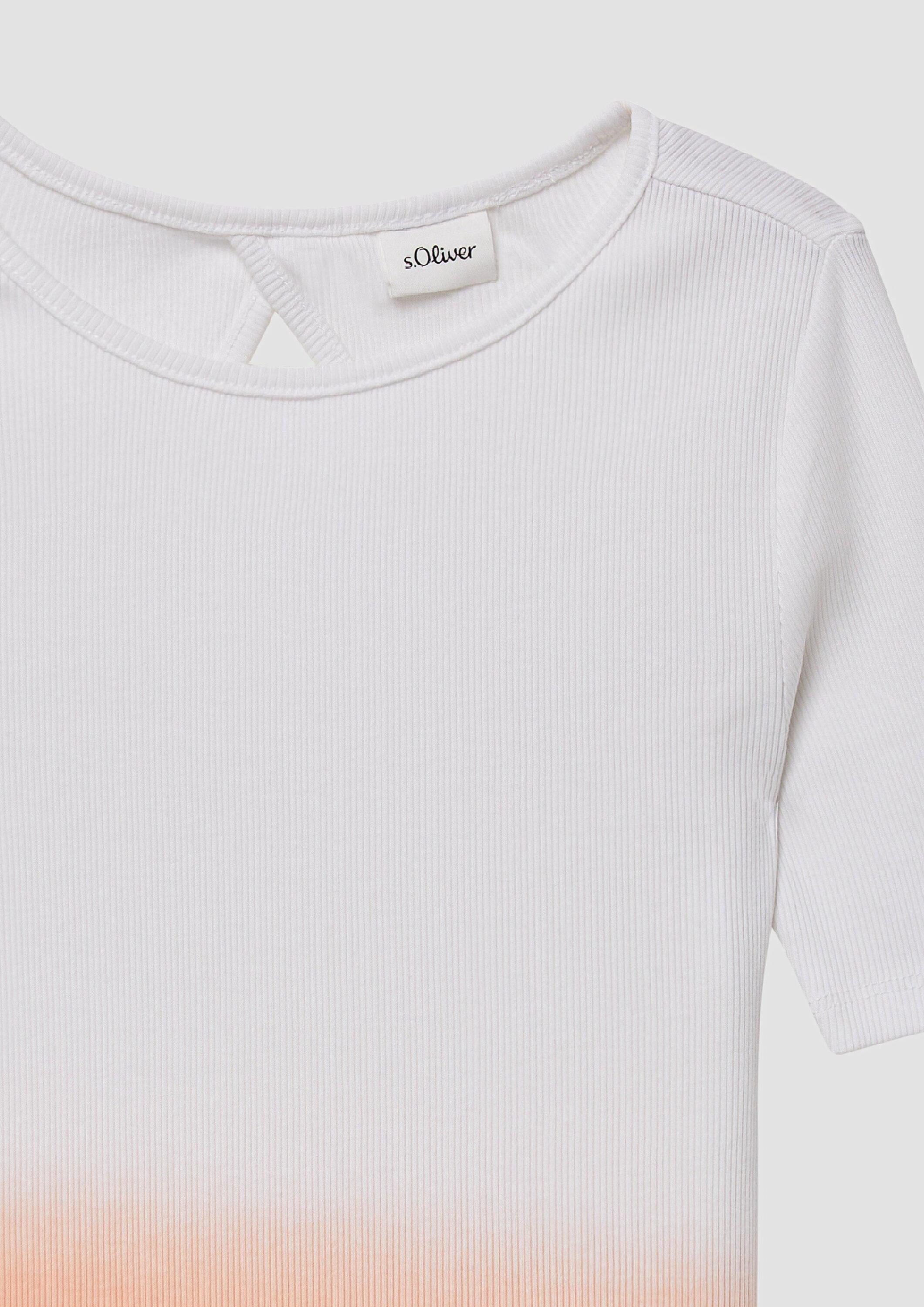 s.Oliver Kurzarmshirt T-Shirt Geripptes T-Shirt mit Cut-out und Farbverlauf