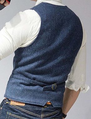 RUZU UG Jackenblazer Herren-Anzugweste mit V-Ausschnitt und Fischgrätenmuster