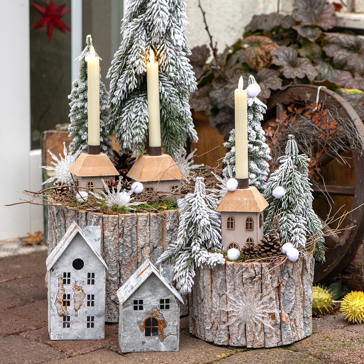 Viana Dekokorb Pflanzkasten Holz Rund Rinde Natur Weiß 26/18cm 2er Set Deko günstig online kaufen