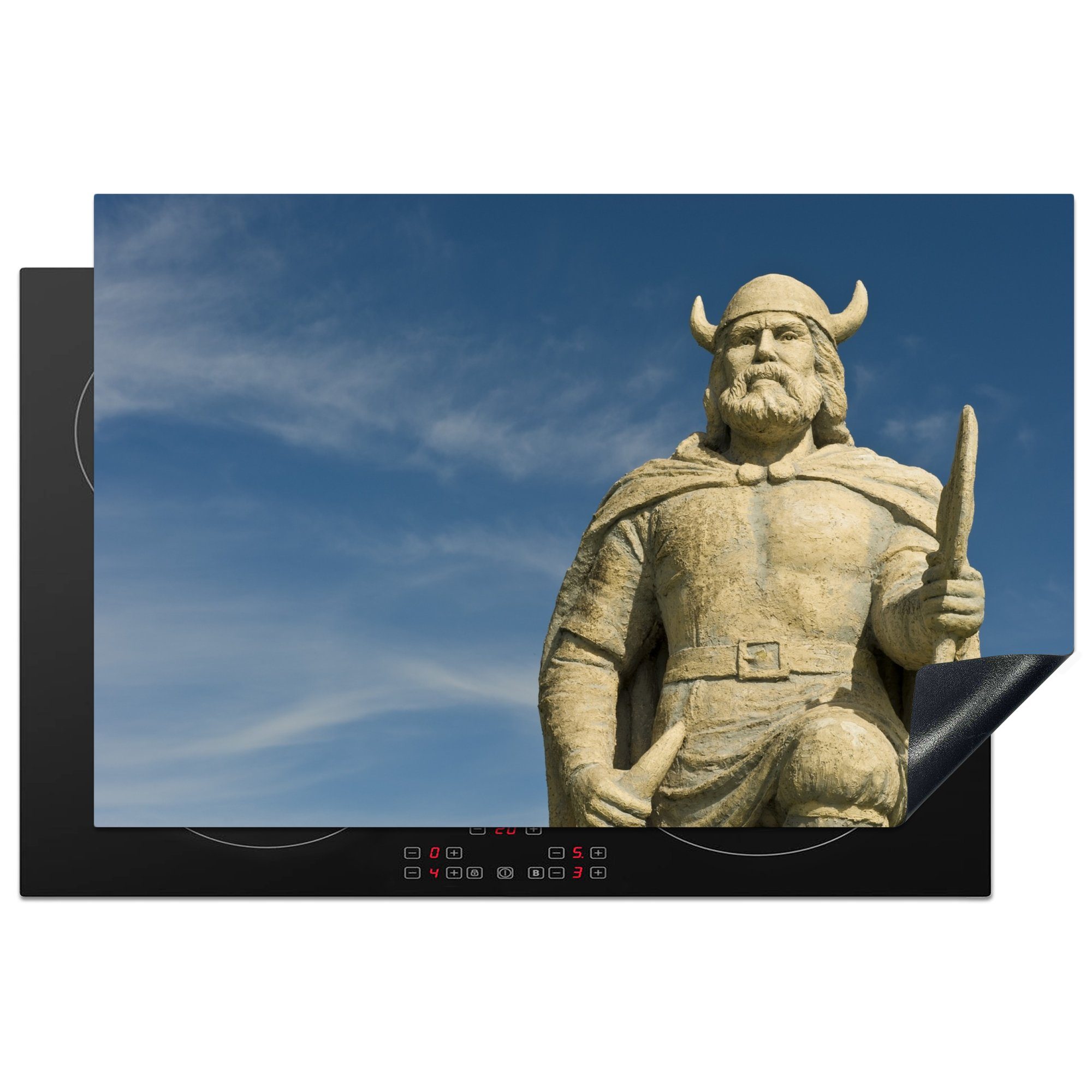 MuchoWow Herdblende-/Abdeckplatte Statue eines Wikingers in Kanada, Vinyl, (1 tlg), 81x52 cm, Induktionskochfeld Schutz für die küche, Ceranfeldabdeckung