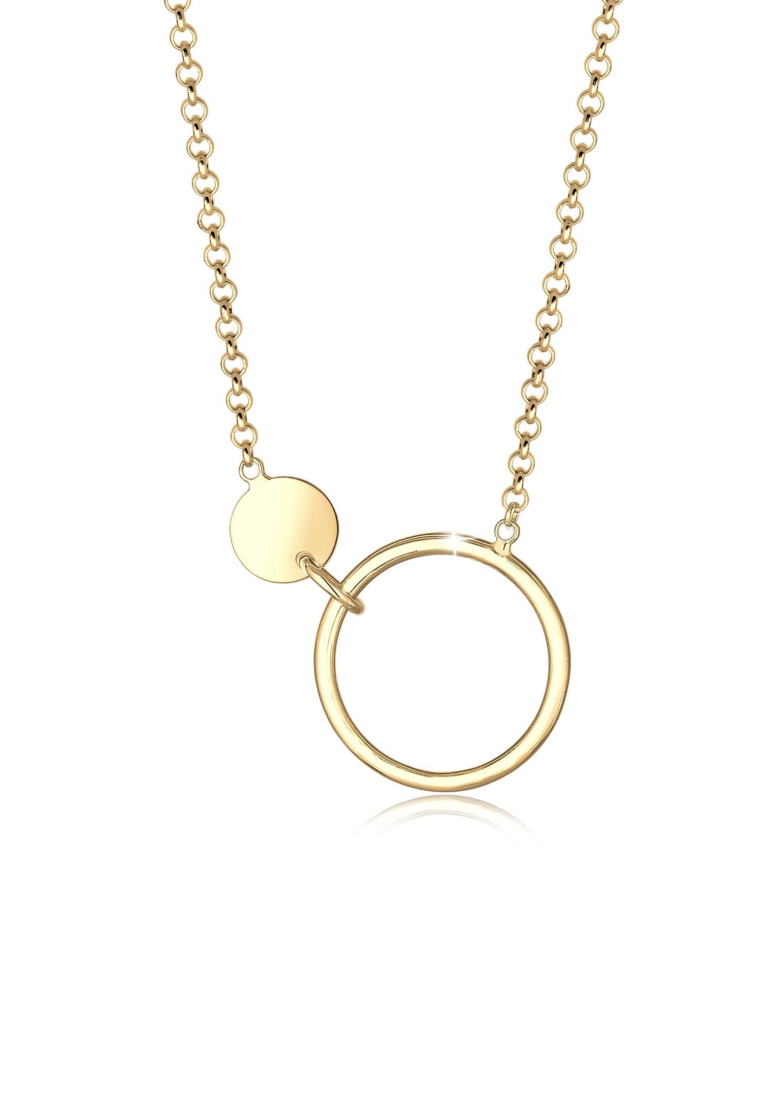 Elli Silber Geo Erbskette 925 Kette Anhänger Gold Plättchen Design mit Kreis