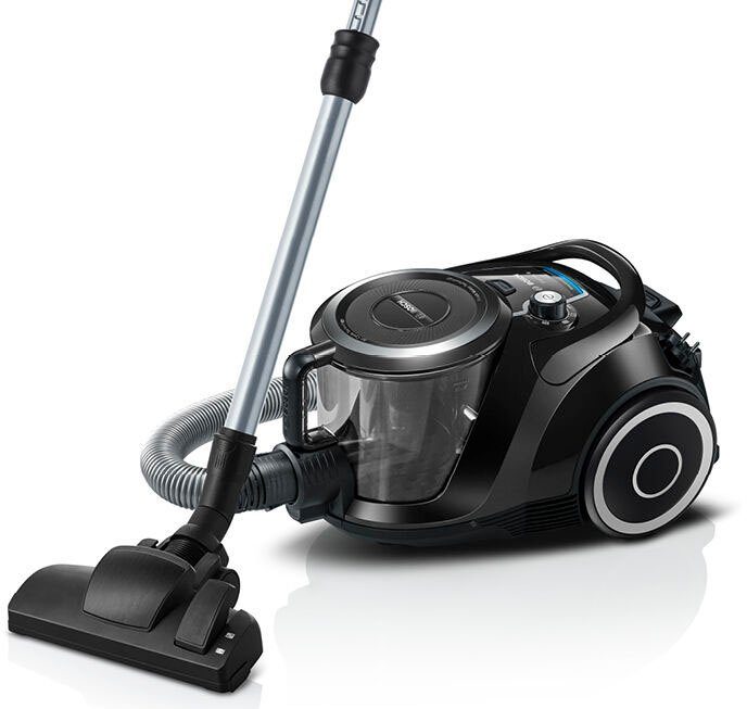 BOSCH Bodenstaubsauger Serie 6 BGC41XSIL, ideal für Allergiker, Hygiene-Filter, leise, 700 W, beutellos, 10 Jahre Motorgarantie, Hartbodendüse, XXL-Polsterdüse, schwarz