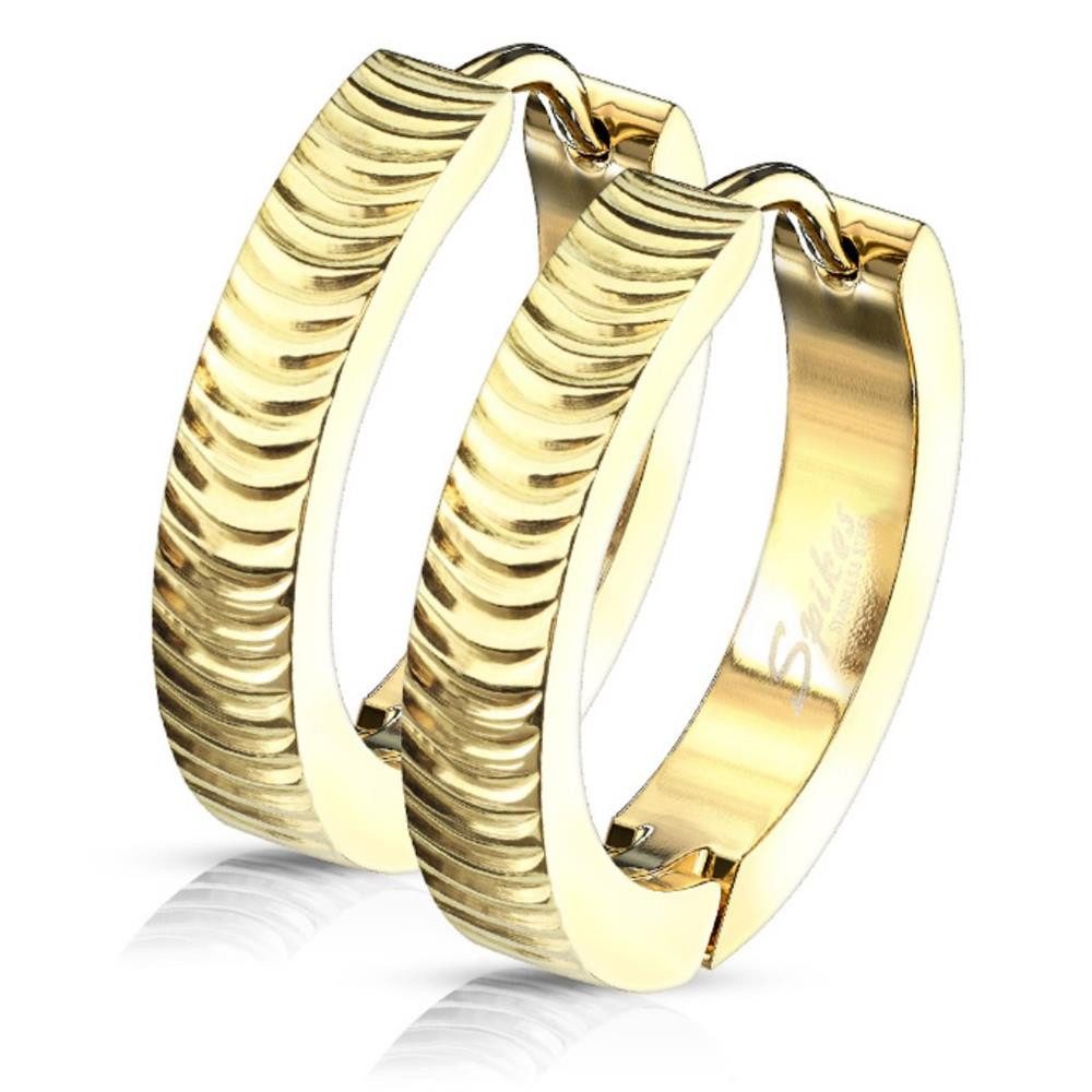 Creolen-Set Creolen Klappverschluss Rillenstruktur 20mm aus Edelstahl Damen gold