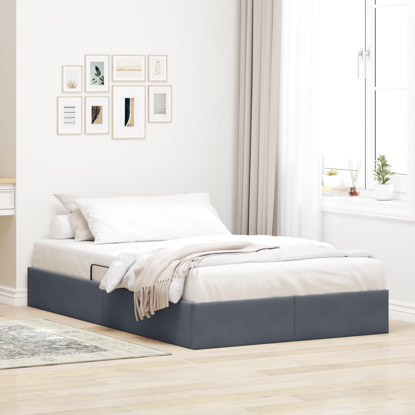 vidaXL Bett Ottoman Bettgestell mit Speicher Dunkelgrau 120 x 200 cm Samt (1-tlg)
