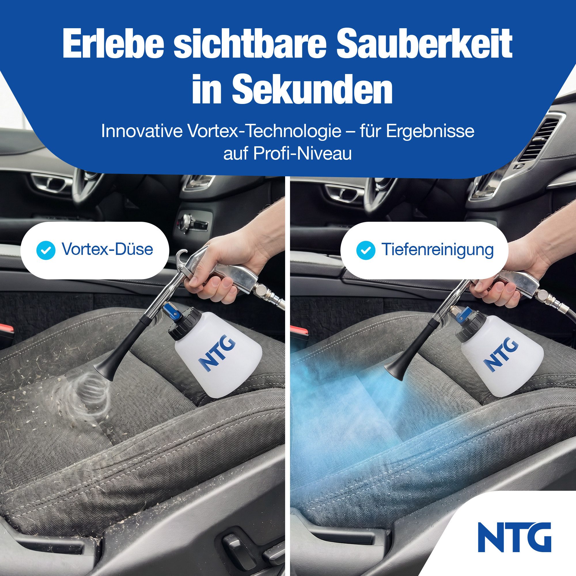 NTG Nutzfahrzeug Technik GmbH Hochdruckpistole Druckluft Reinigungspistole 1L Tornado Tiefenreinigung, (5-tlg), mit Tornado-Effekt und Vortex Verwirbelungsdüse