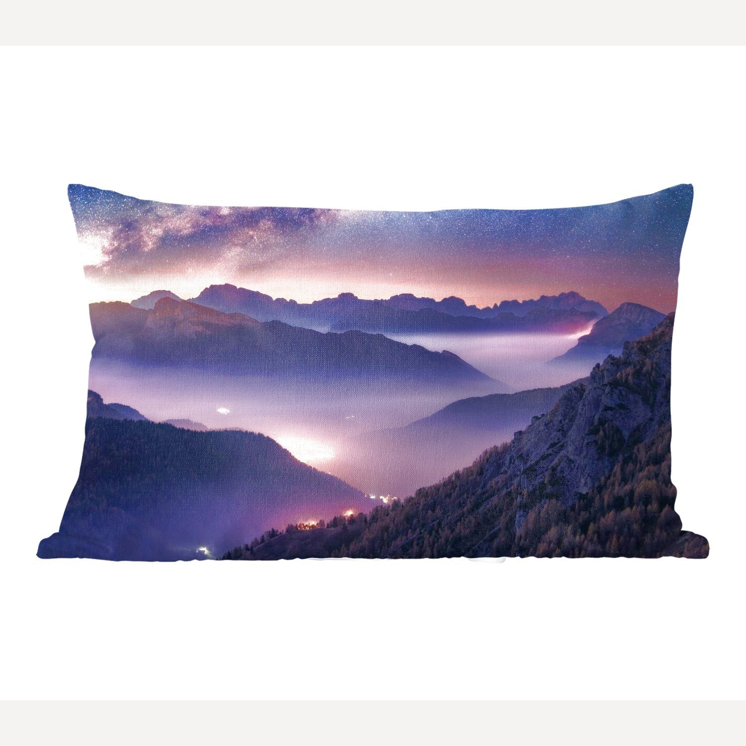 MuchoWow Dekokissen Berge - Sternenhimmel - Nebel, Wohzimmer Dekoration, Zierkissen, Dekokissen mit Füllung, Schlafzimmer