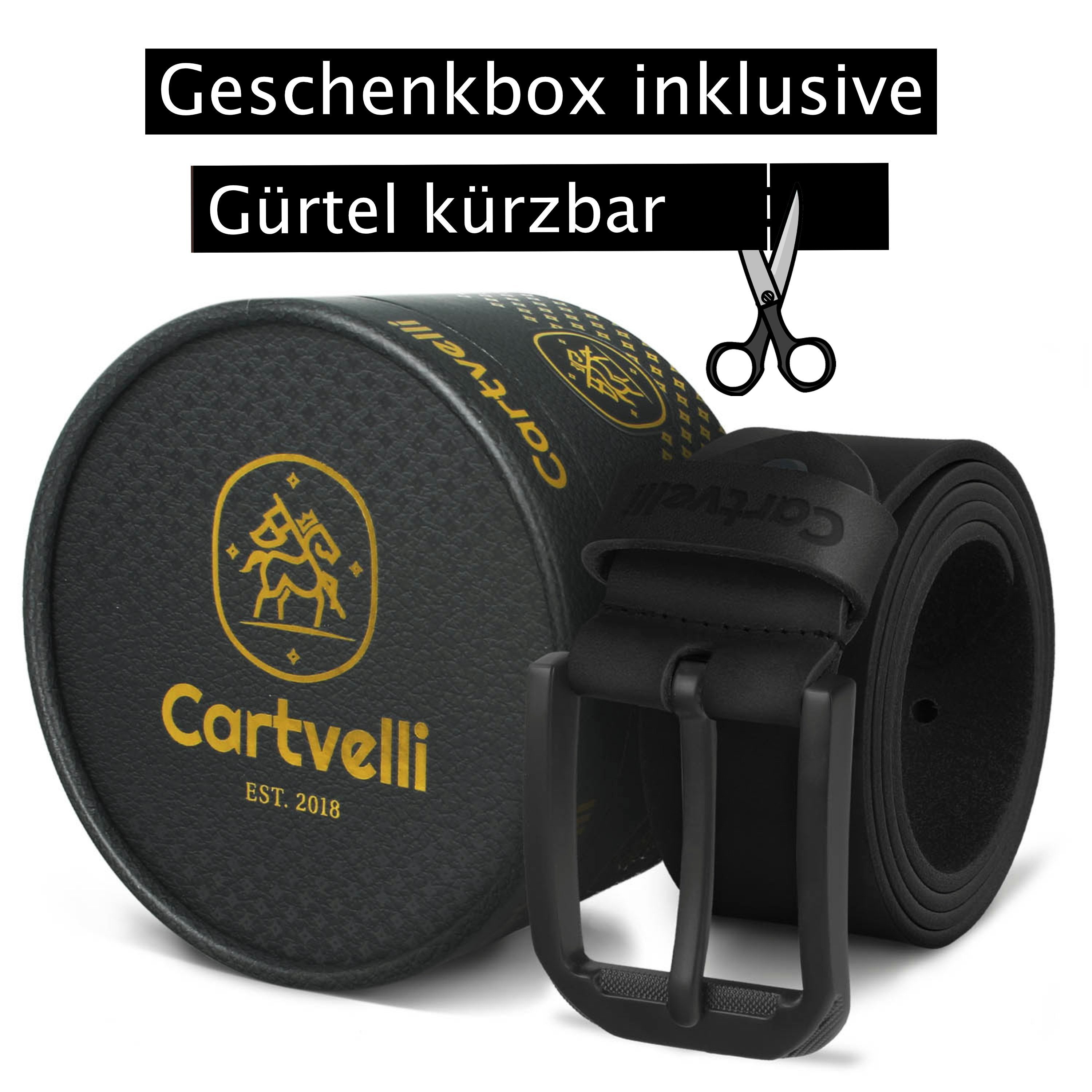 Geschenkbox, in Made Geschenkbox inkl. Echter Schwarze Cartvelli gegerbt Germany Ledergürtel 40mm Ledergürtel Cartvelli Schließe, Herren in Germany, Ledergeruch, Made Vollleder, Pflanzlich