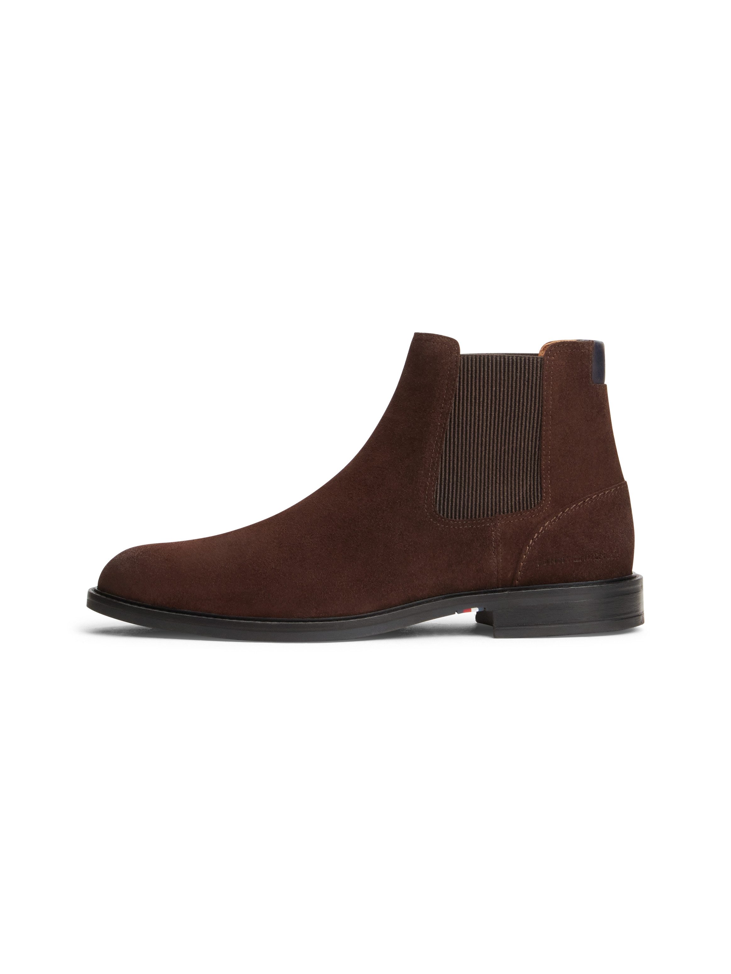 Tommy Hilfiger CORPORATE DRESSY SUEDE CHELSEA Chelseaboots Blockabsatz, Stiefelette mit beidseitigem Stretcheinsatz
