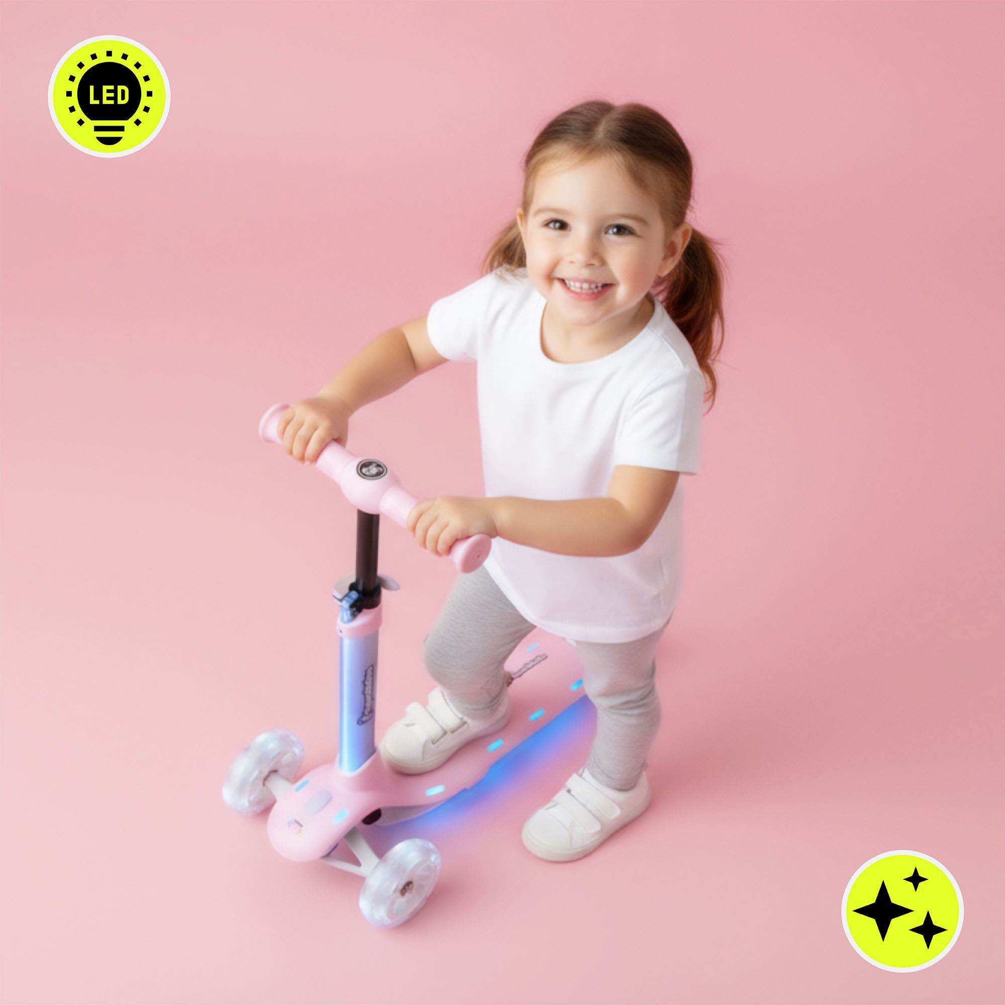 HyperMotion Dreiradscooter Kinder LED-RGB Scooter BECKY – 3-Rad Balance Scooter, höhenverstellbar, 0 km/h – Bild 4 von 5