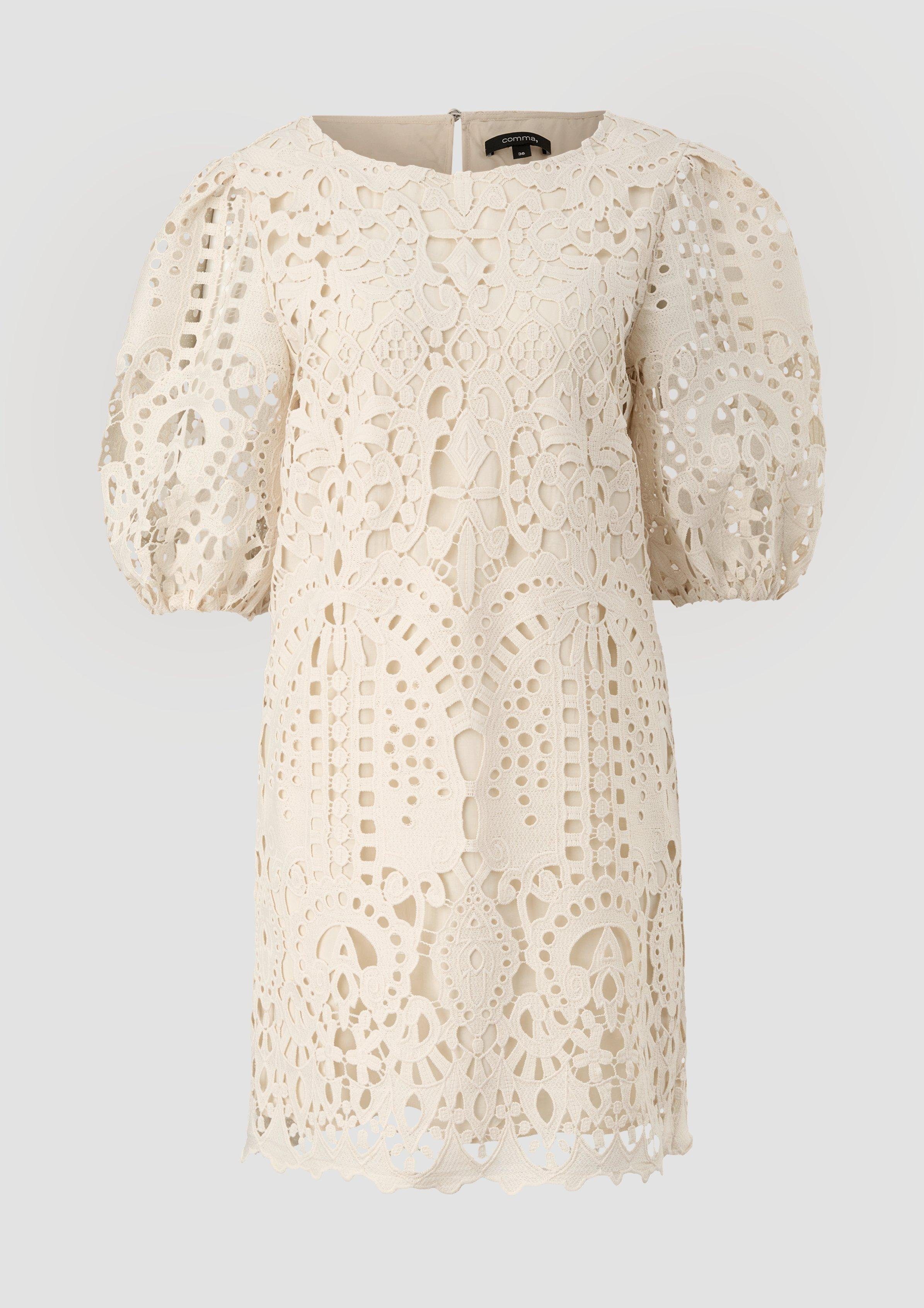 Comma Kleid Minikleid Lochstickerei mit Kurzes beige