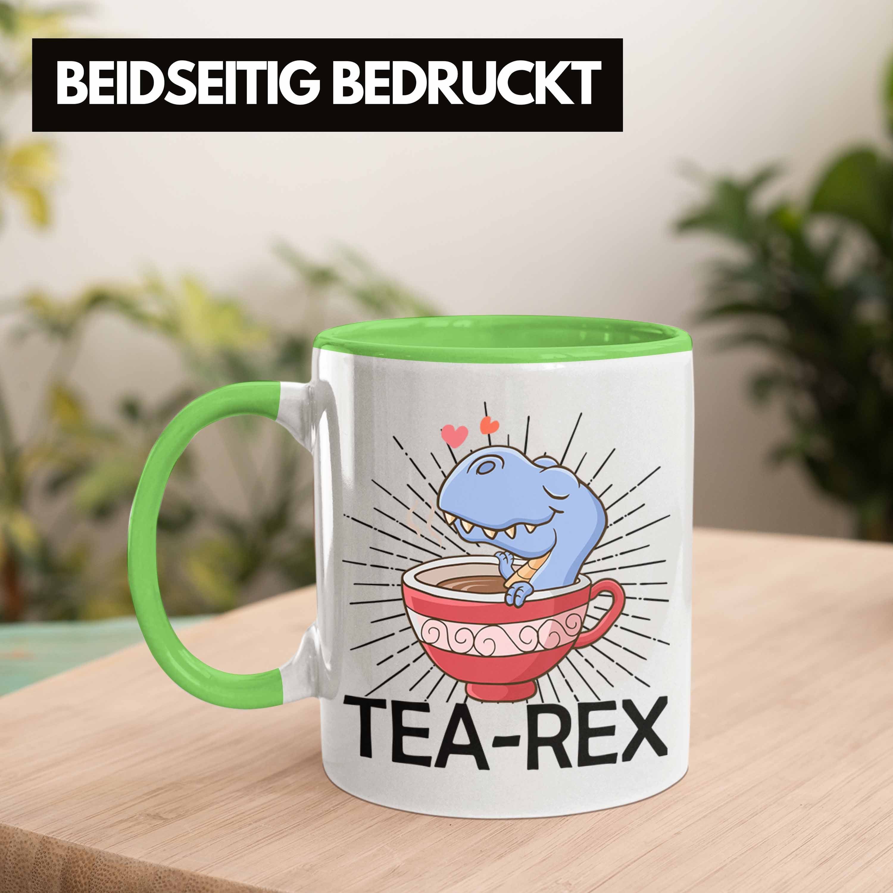 Wortspiel Geschenkidee - Trendation Dinosaurier T-Rex Tasse Trendation Geschenk Tea Grün Rex Tasse