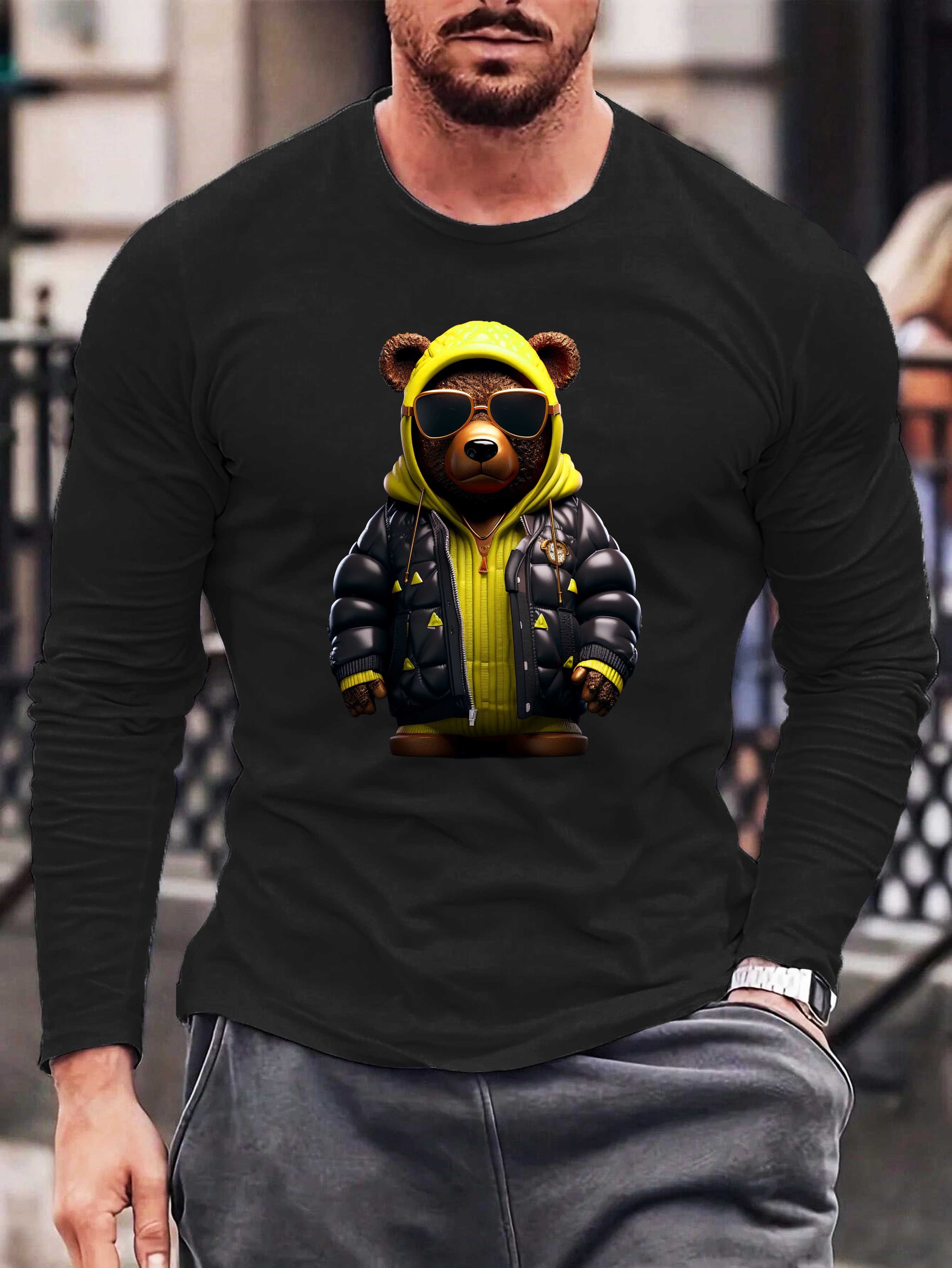 Lizenziertem mit Langarmshirt Teddybär RMK Herren aus Print Longsleeve Baumwolle, Basic Gangster Schwarz-Gelb Rundhals
