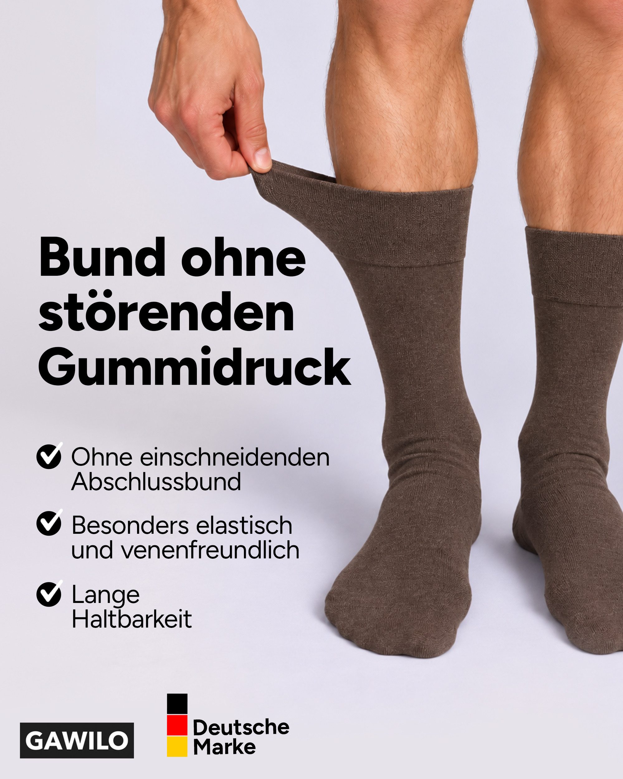 GAWILO Diabetikersocken für Herren, ohne Gummidruck, extra weiter Komfortbund, Business Socke (6 Paar) extra breiter Piquet - Strick am Bund – Bild 2 von 5