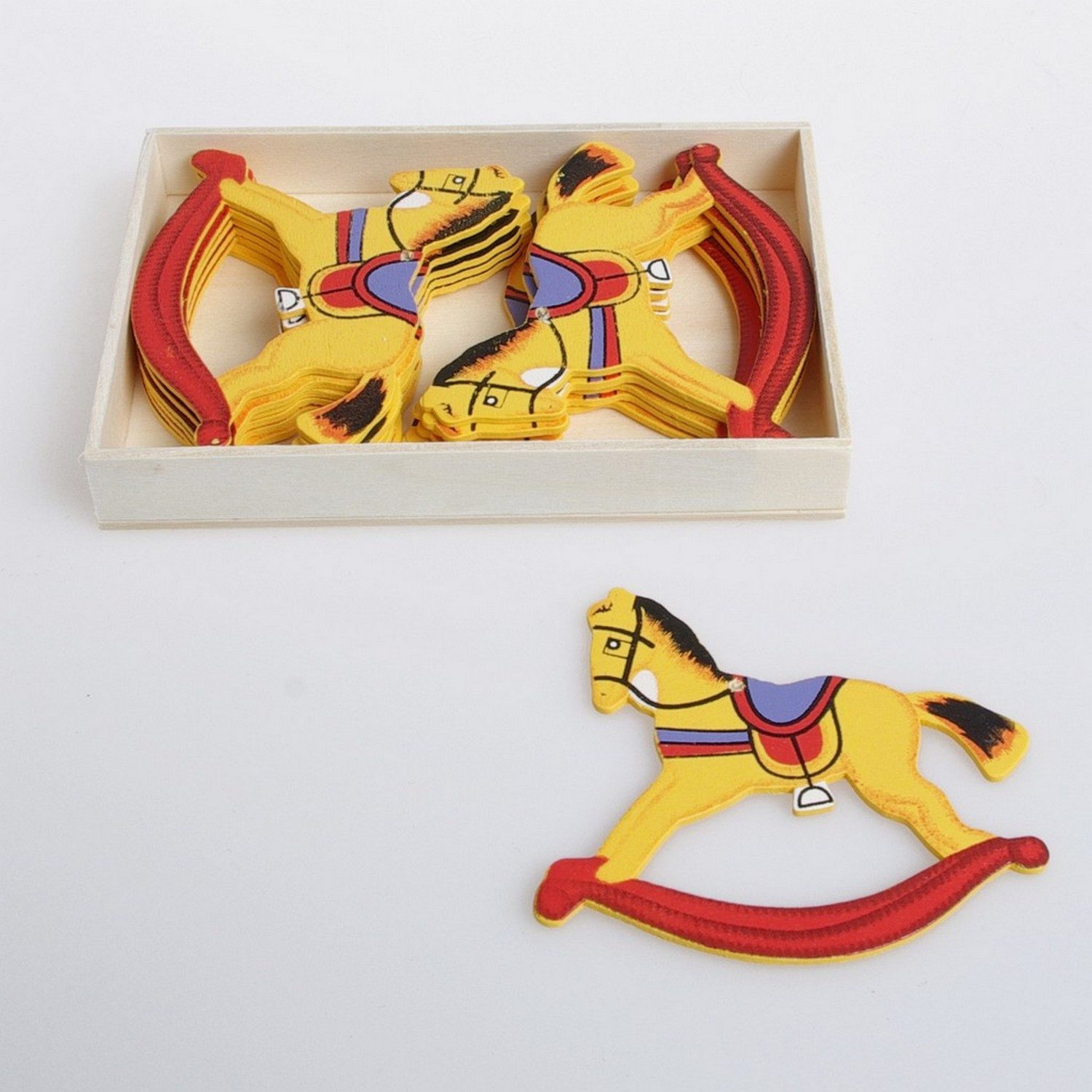 Deko AS Streudeko Holzschaukelpferd - gelb-rot - 7 x 6 cm - 1 Box mit 12 Stück, (12-tlg), nostalgisch