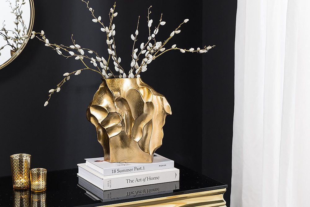 riess-ambiente Dekovase LIQUID 30cm gold · Blumenvase aus Metall für Wohnzimmer & Schlafzimmer (Einzelartikel, 1 St), Tischdeko · handmade · Hammerschlag Design · Accessoire