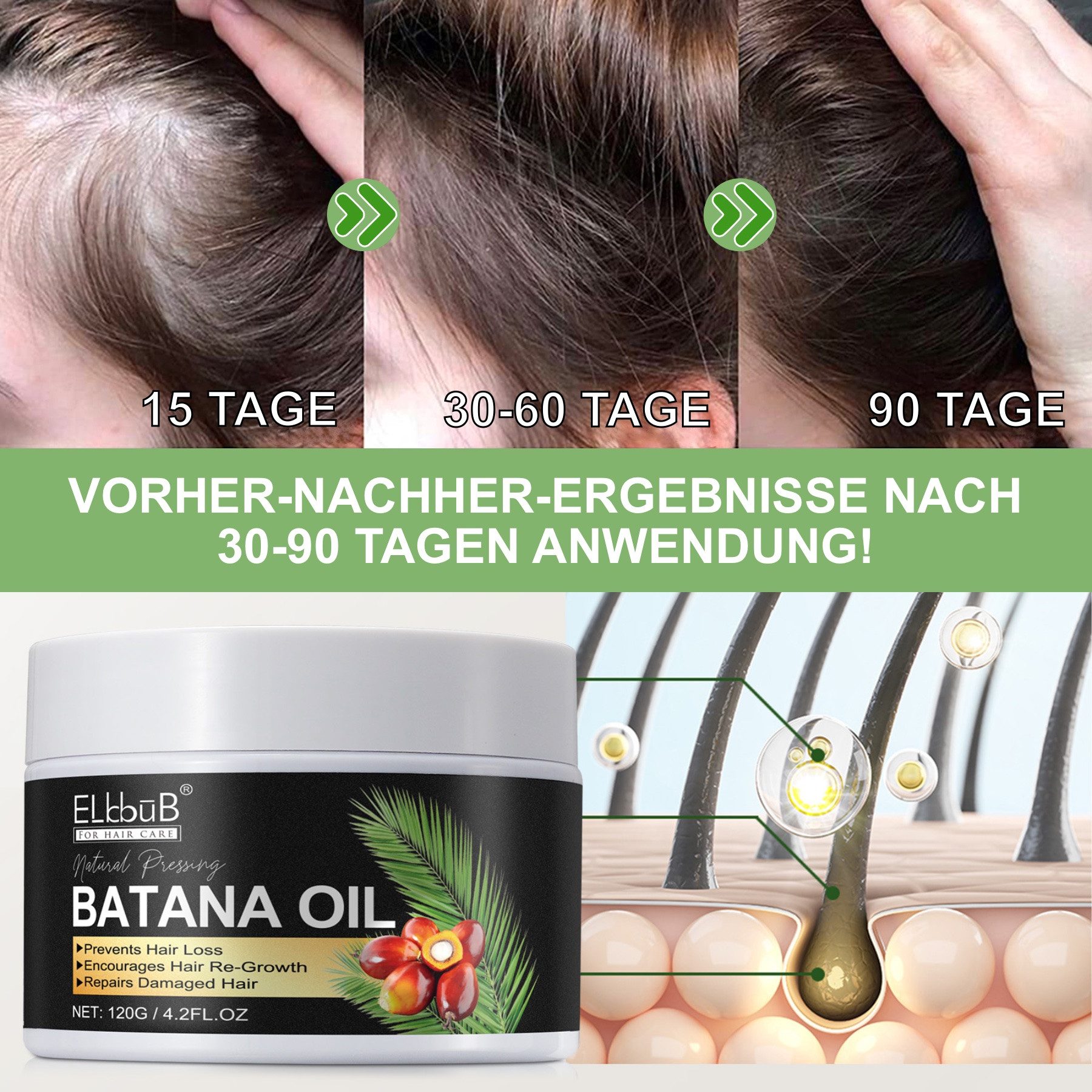 P-Beauty Cosmetic Accessories Haaröl Batana Öl für Haare Haarwachstum Gesicht Haut Nägel Vegan 120g, 1-tlg., 100% natürliche Inhaltsstoffe, Alkoholfrei, Ammoniakfrei
