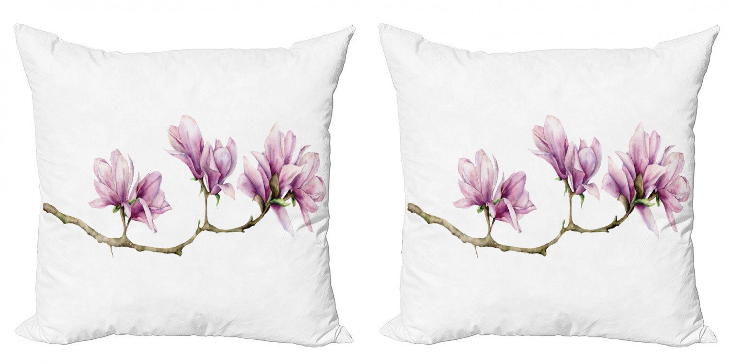 Kissenbezüge Modern Accent Doppelseitiger Digitaldruck, Abakuhaus (2 Stück), Blumen Magnolia auf einem Zweig