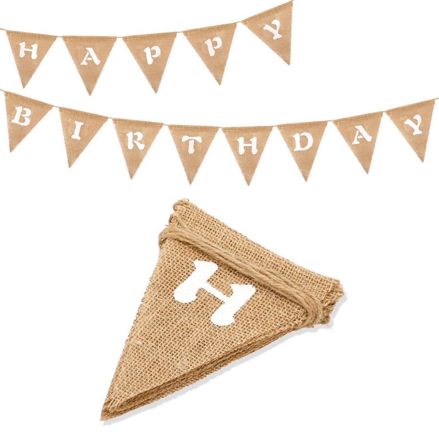 LuxusKollektion Wimpelkette Wimpelkette Leinen Happy Birthday Weiss