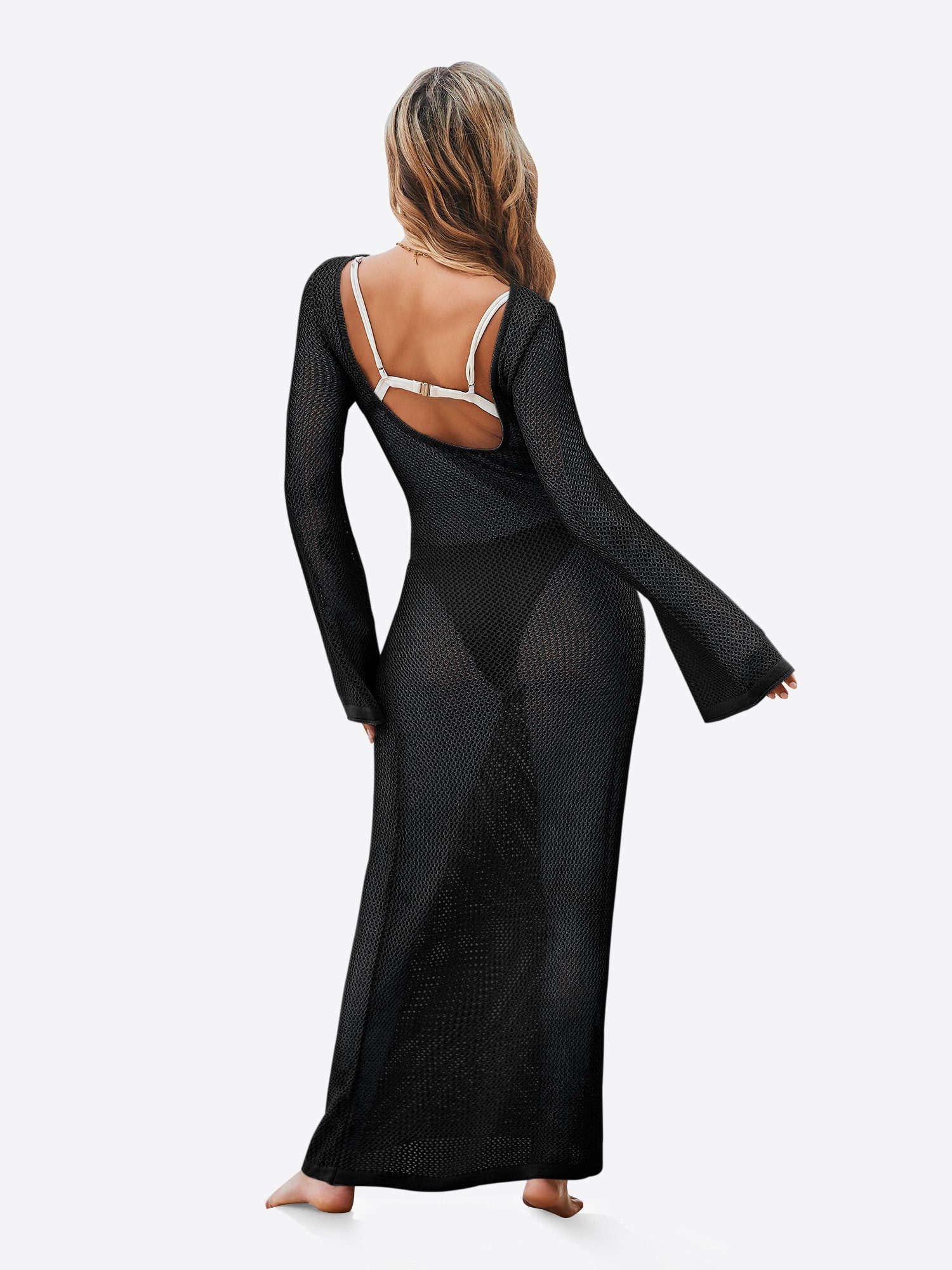 Imily Bela Strandkleid Damen Häkelstrick Beach Bikini Cover-Up Strandüberwurf (Packung, 1-tlg., 1per-Pack) mit Glockenärmeln und V-Ausschnitt – Bild 2 von 5