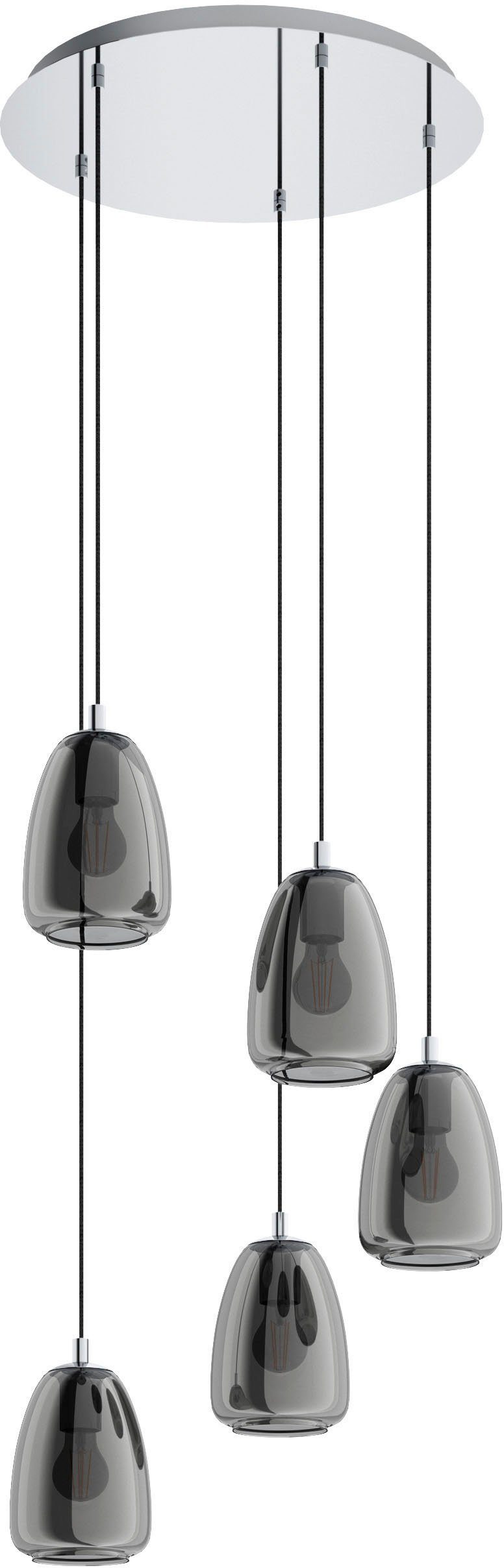 EGLO Hängeleuchte ALOBRASE, Leuchtmittel wechselbar, ohne Leuchtmittel, chrom / Ø54 x H150 cm / Pendellampe / Esstischlampe / Küche