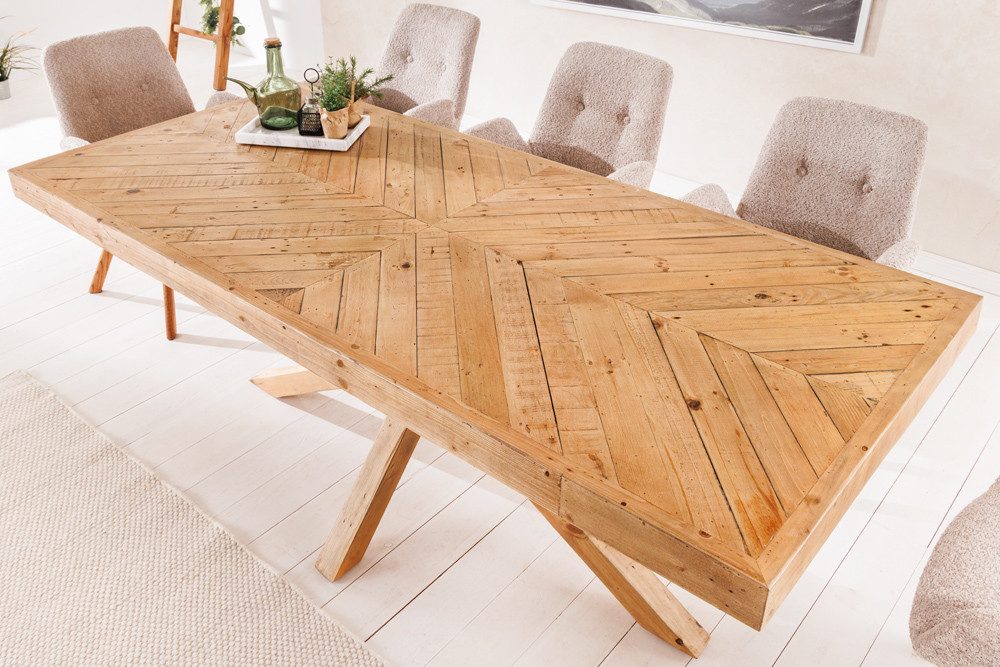 riess-ambiente Esstisch MOSAIK 160cm natur - recycelte Pinienholz, Sterngestell (Einzelartikel, 1-St), mit Mosaik-Bohlenoptik & Platz für 6 Personen – ideal für Esszimmer