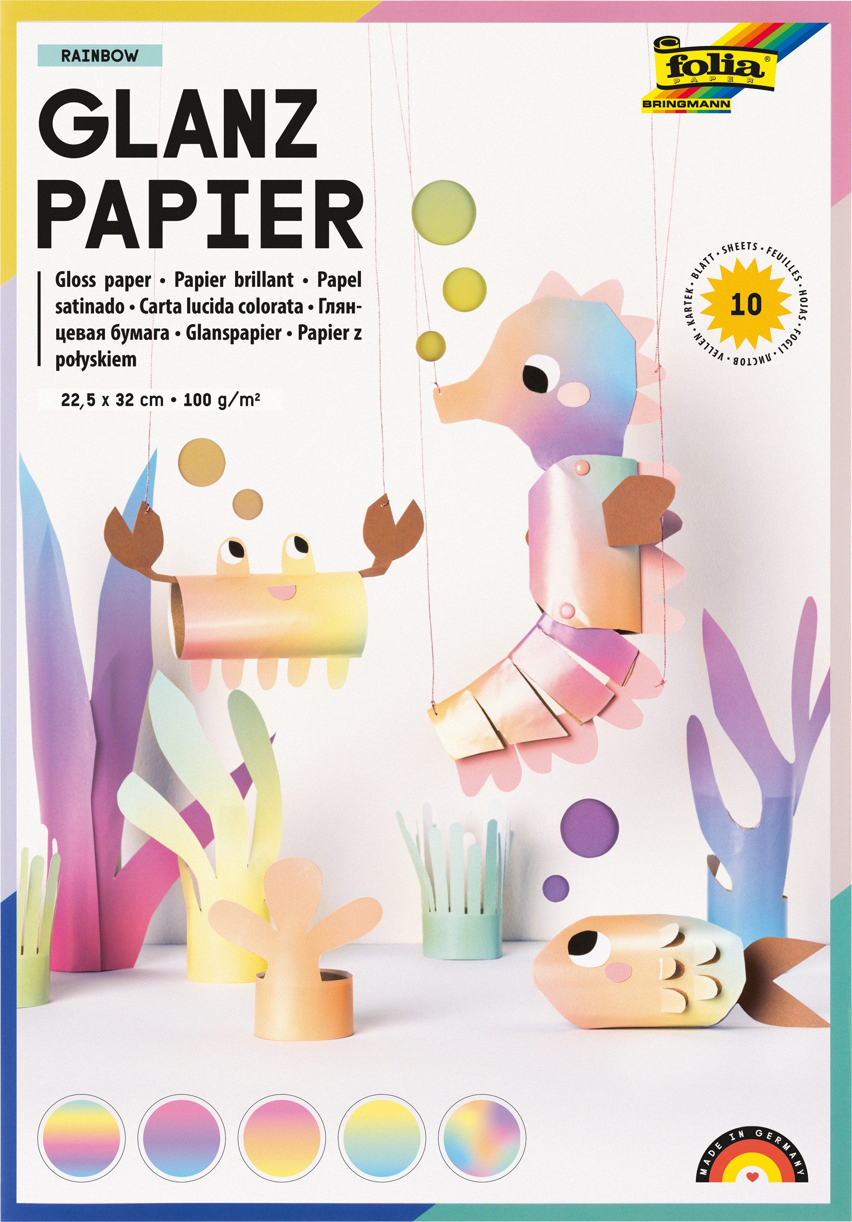 Folia Motivpapier Glanzpapier "Rainbow", 10 Blatt
