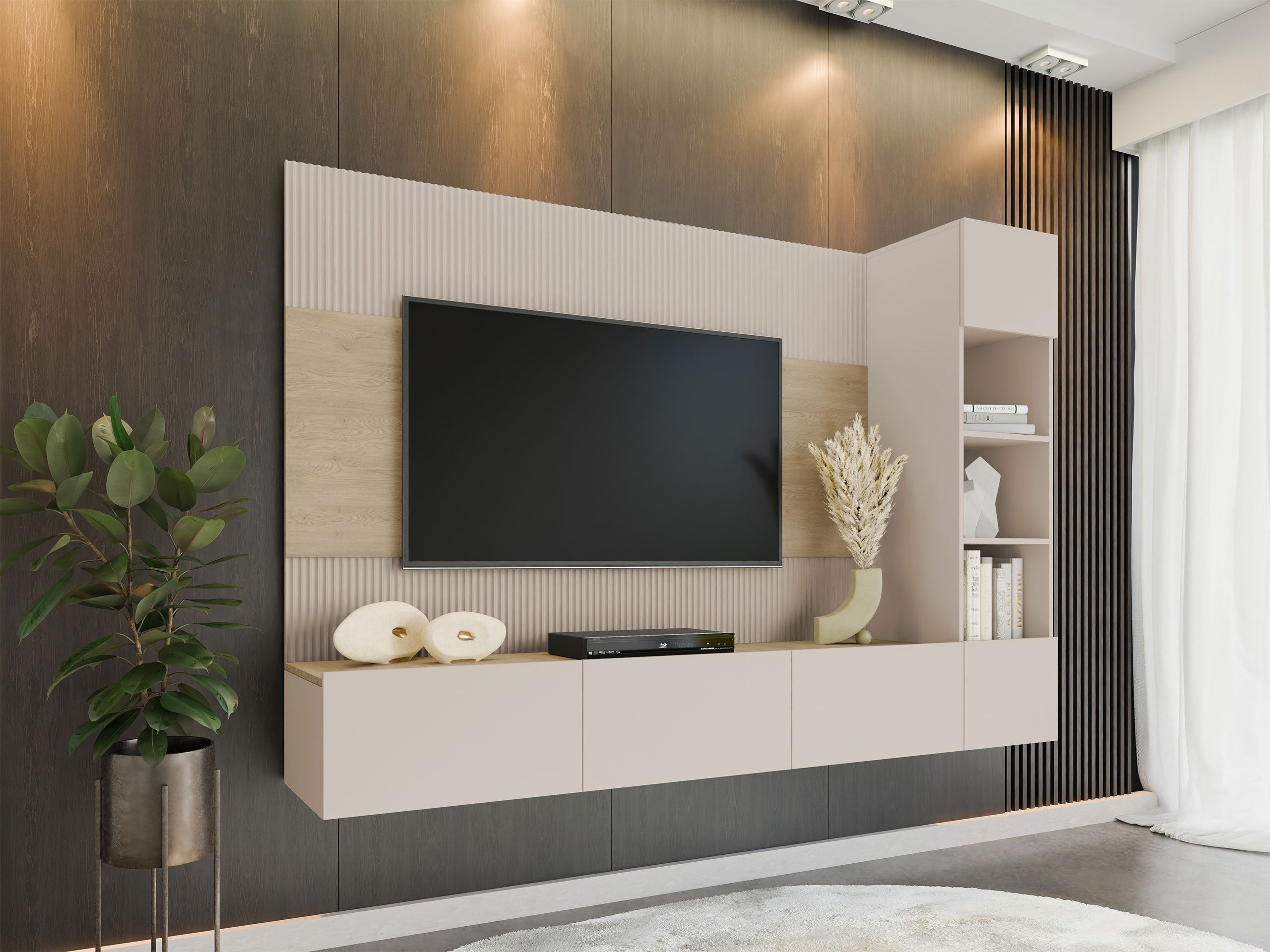 MIRJAN24 Wohnwand Deromi II, (3er-Set, TV-Lowboard, Hängeregal), Griffloses günstig online kaufen