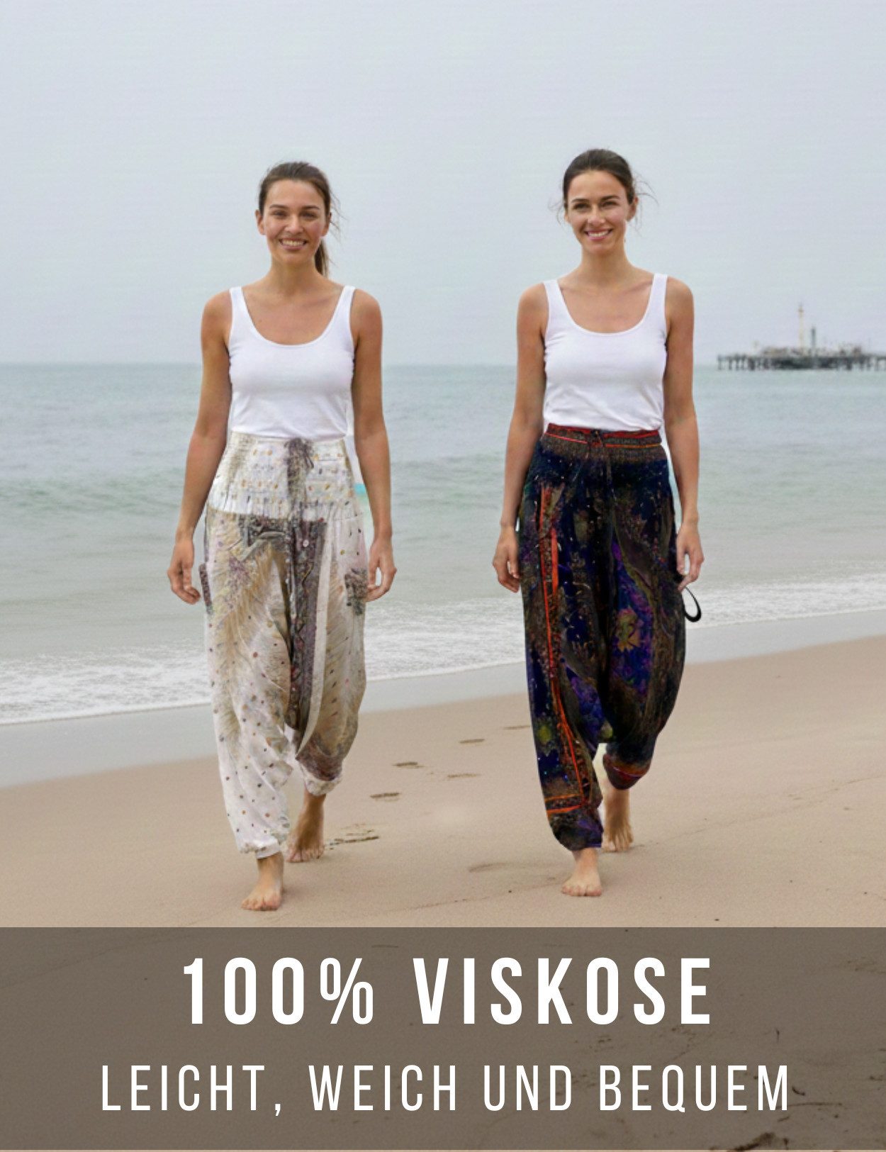 PANASIAM Pumphose Aladinhose im schönen Peacock Design Haremshose aus 100% natürlicher Viskose auch als Overall tragbar Damen Pumphose bequeme Freizeithose