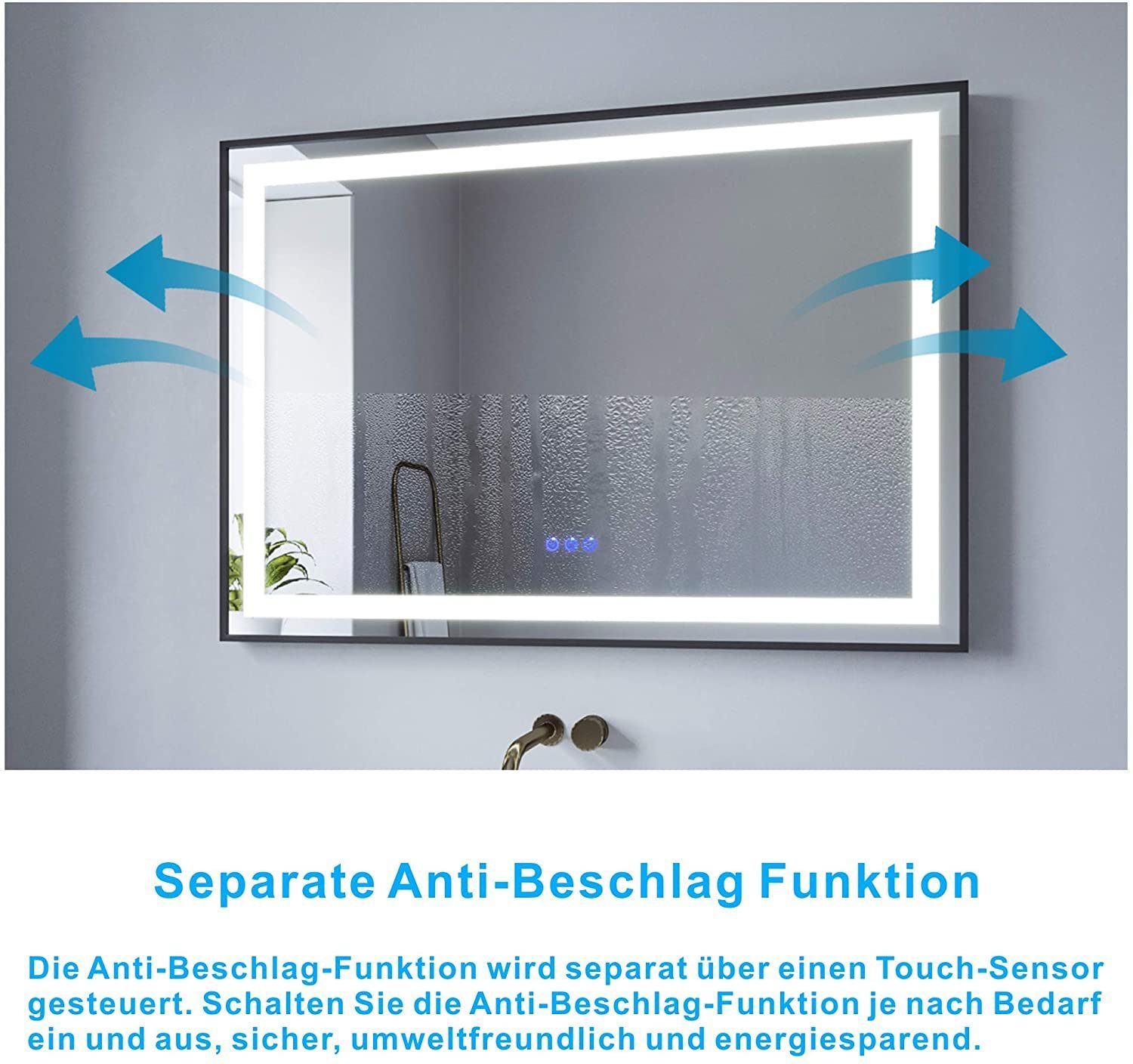 AQUABATOS Badspiegel Bad Spiegel LED Badezimmerspiegel mit Beleuchtung (Lichtspiegel Kosmetikspiegel Schminkspiegel Rasierspiegel Anti-Beschlag Memory-Funktion  – Bild 3 von 5