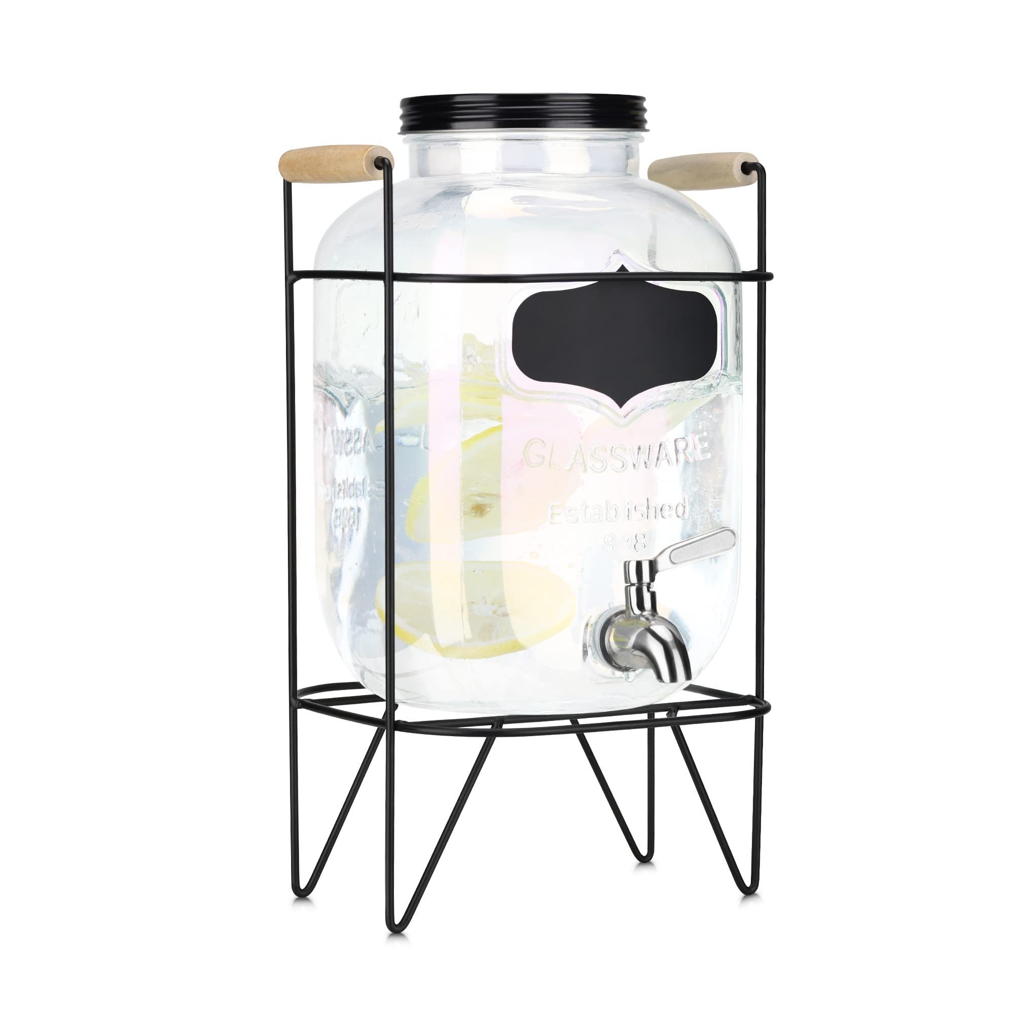 Navaris Getränkespender Navaris Getränkespender 5L Glas mit Zapfhahn, Regenbogeneffekt
